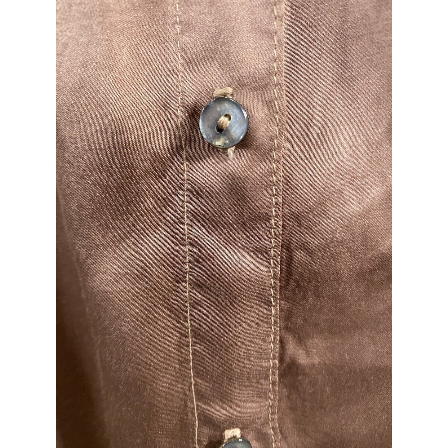 Michael Stars Brown Silky Oyster Shell Button Up Long Sleeve Blouse Womens S
