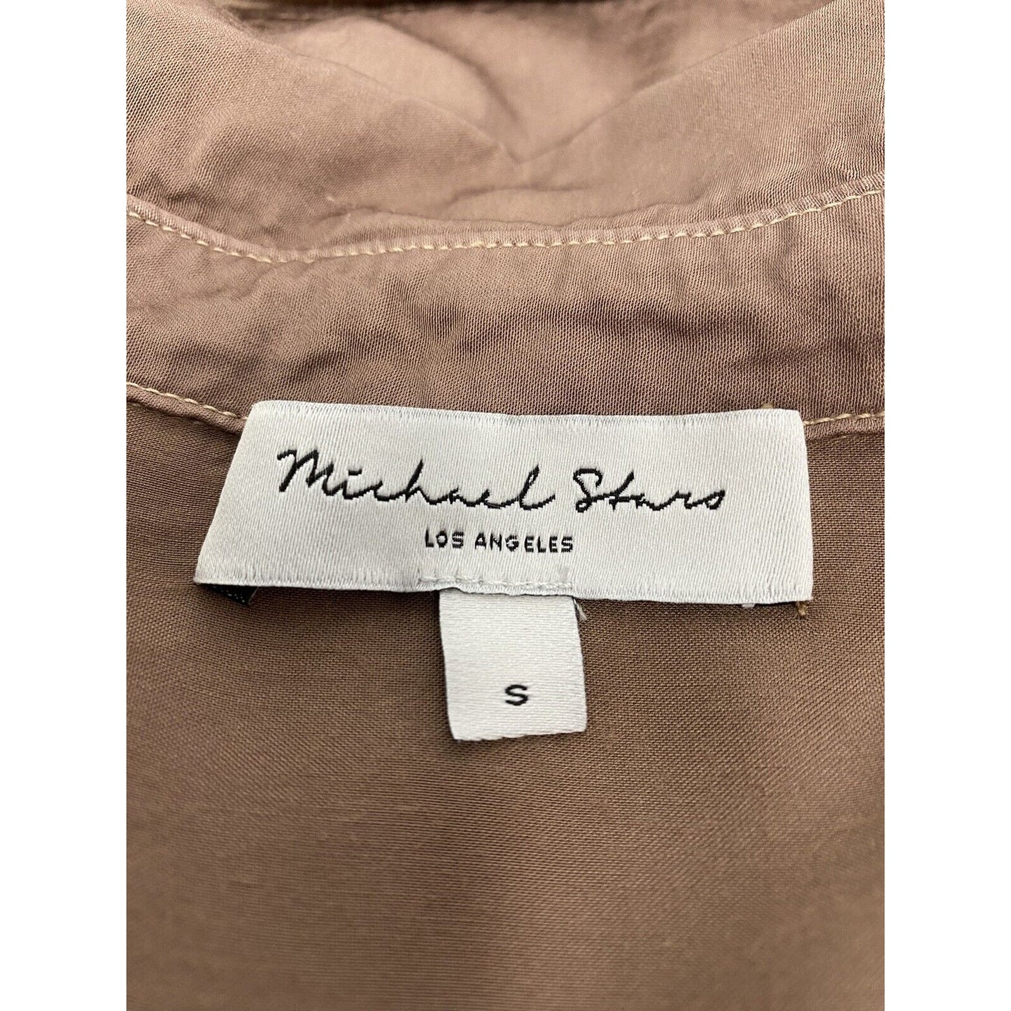 Michael Stars Brown Silky Oyster Shell Button Up Long Sleeve Blouse Womens S