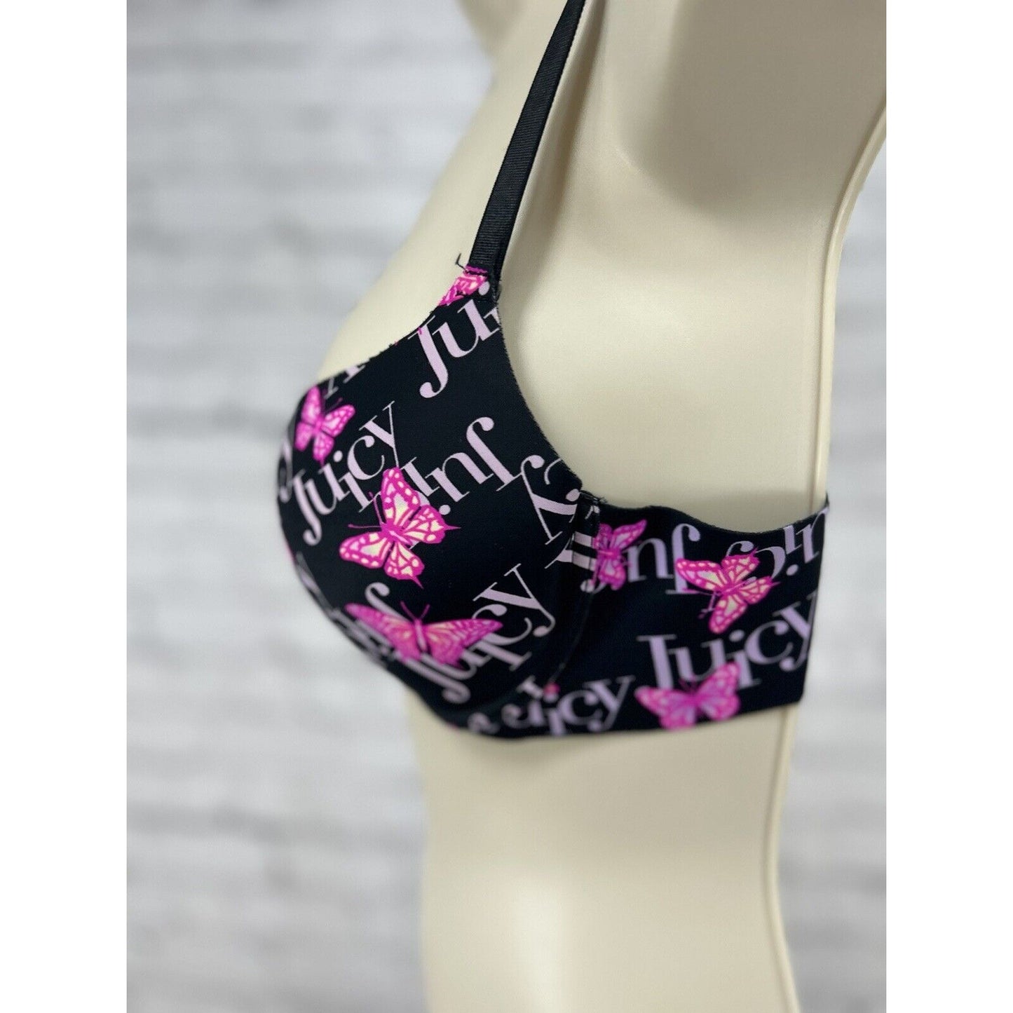 Juicy Couture Butterfly Black Underwire Plunge Push Up Padded Adjustable Bra 34B