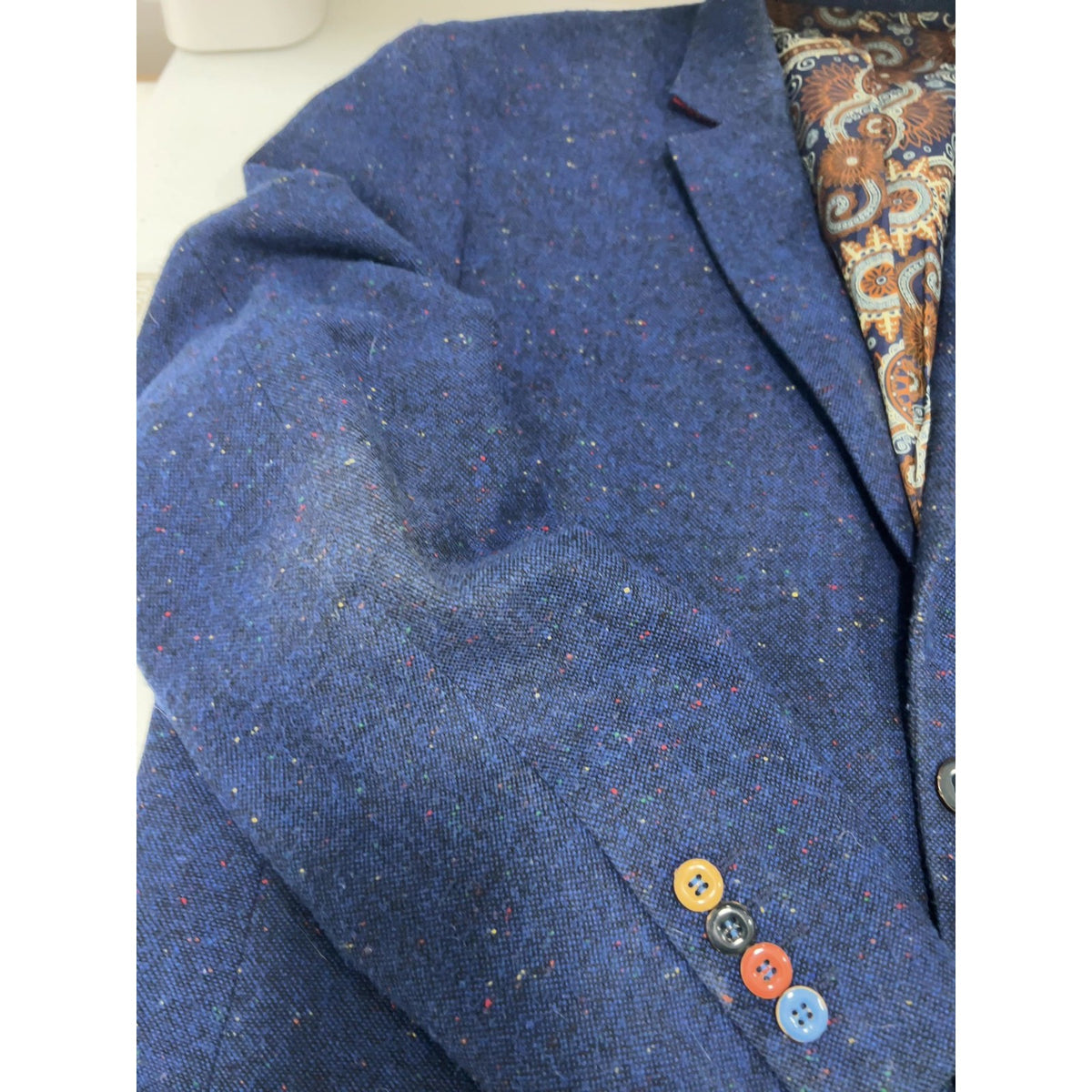 Southern Pines Blue Flecked Tweed 2 Button Sport Coat Blazer Paisley Lined XL