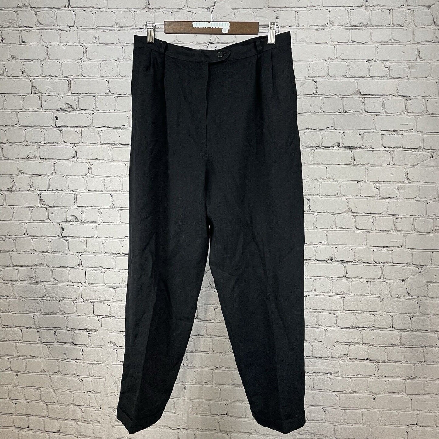 VTG Austin Reed Black Worsted Wool High Rise Trouser Pants Size 14P (30x27.5)