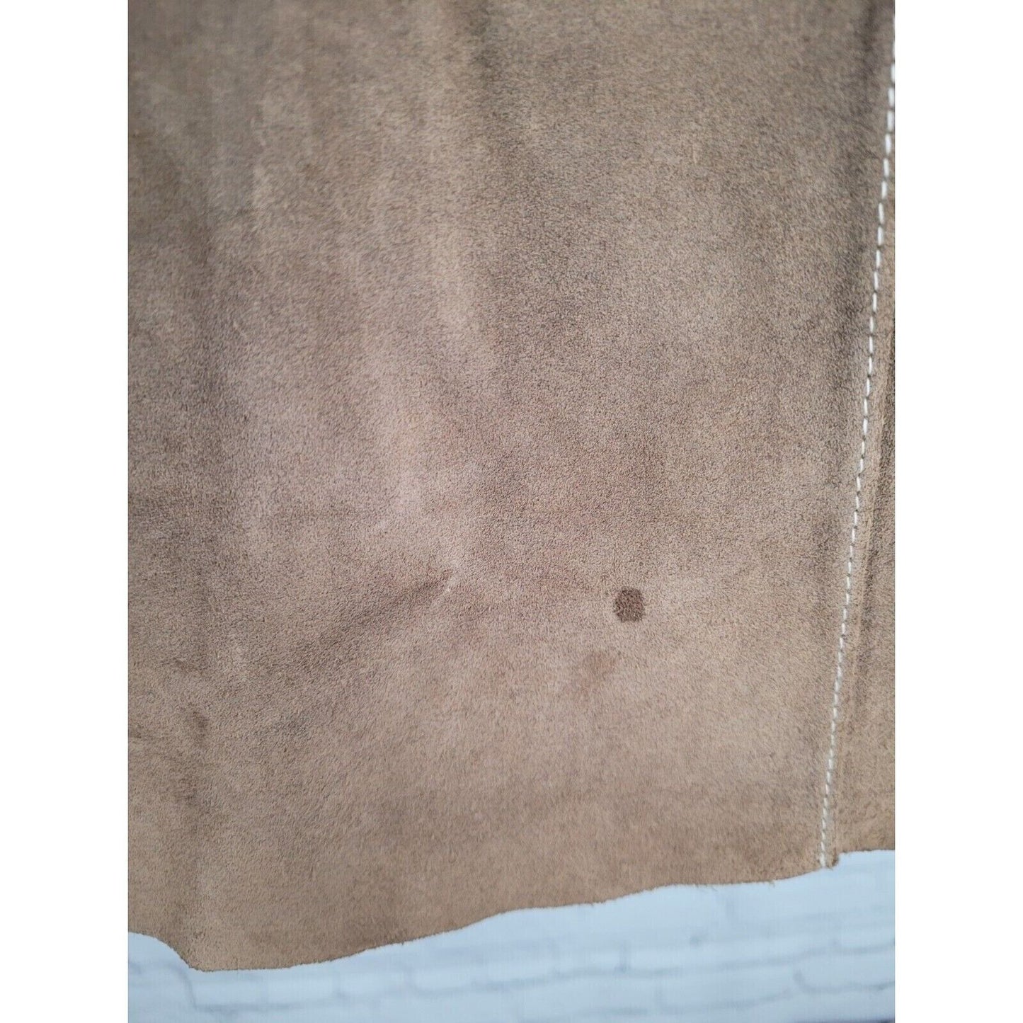 Ann Taylor 100% Leather Tan Suede Short Pencil Lined Pleated Skirt Womens Size 8