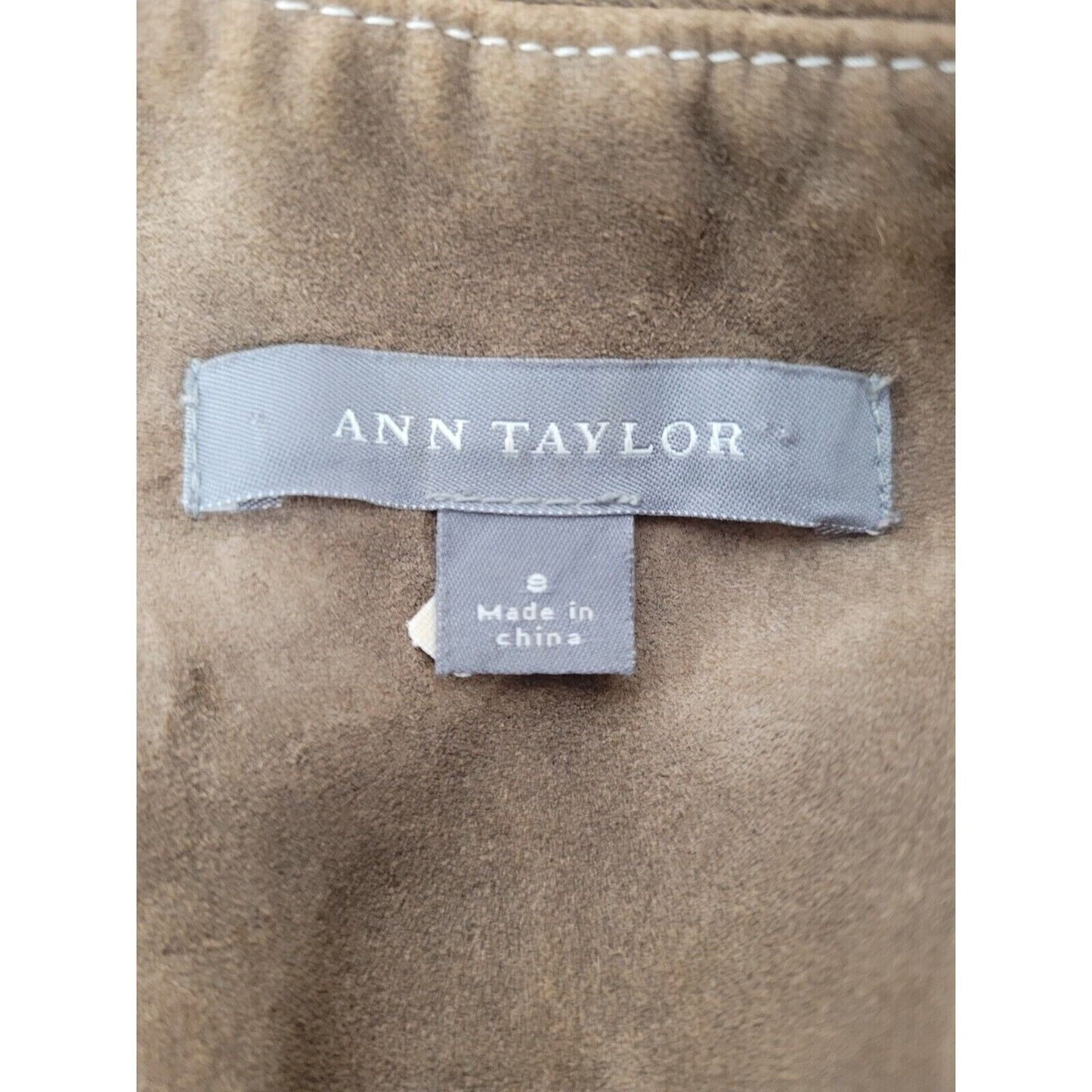 Ann Taylor 100% Leather Tan Suede Short Pencil Lined Pleated Skirt Womens Size 8