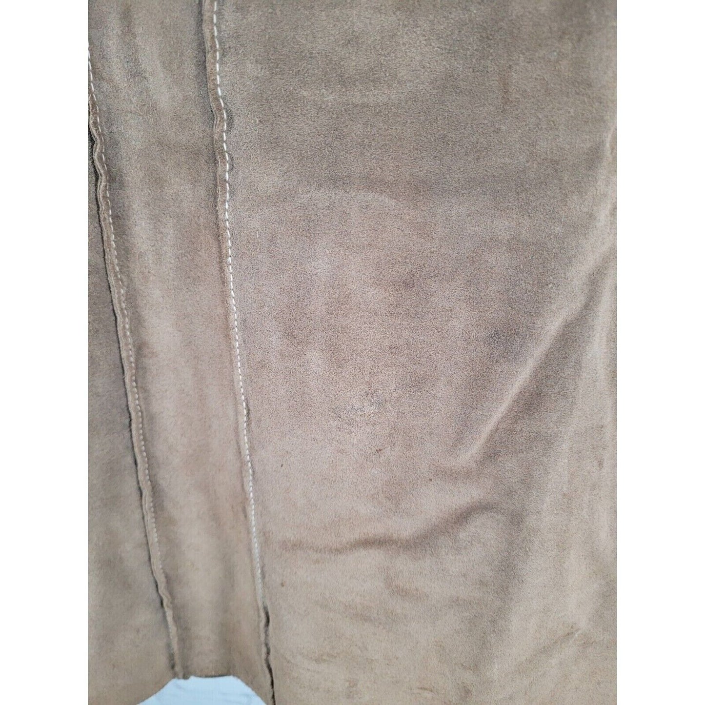 Ann Taylor 100% Leather Tan Suede Short Pencil Lined Pleated Skirt Womens Size 8
