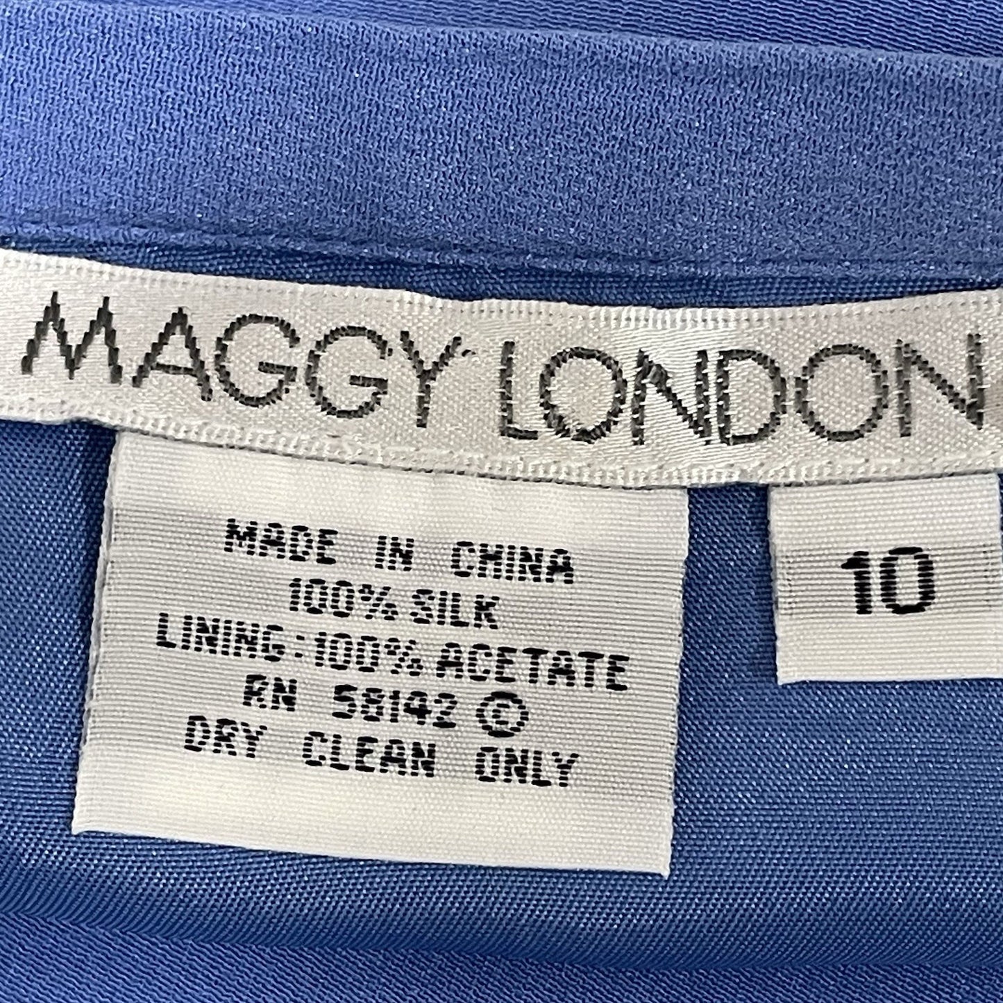 Maggy London Blue 100% Silk Lined Zipped Back Slit Knee Length Skirt Size 10
