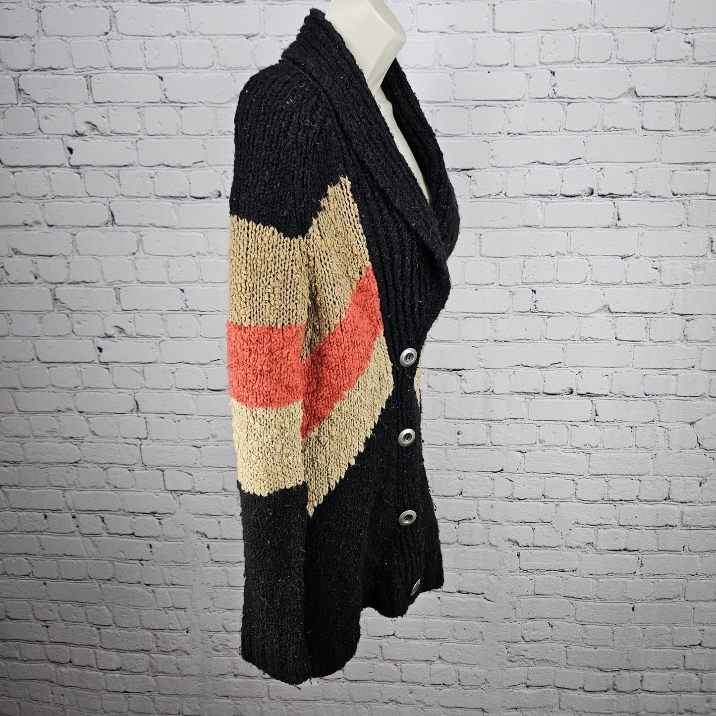 Free People Multicolor Wool Blend Shawl Collar Chunky Knit Cardigan Sweater S