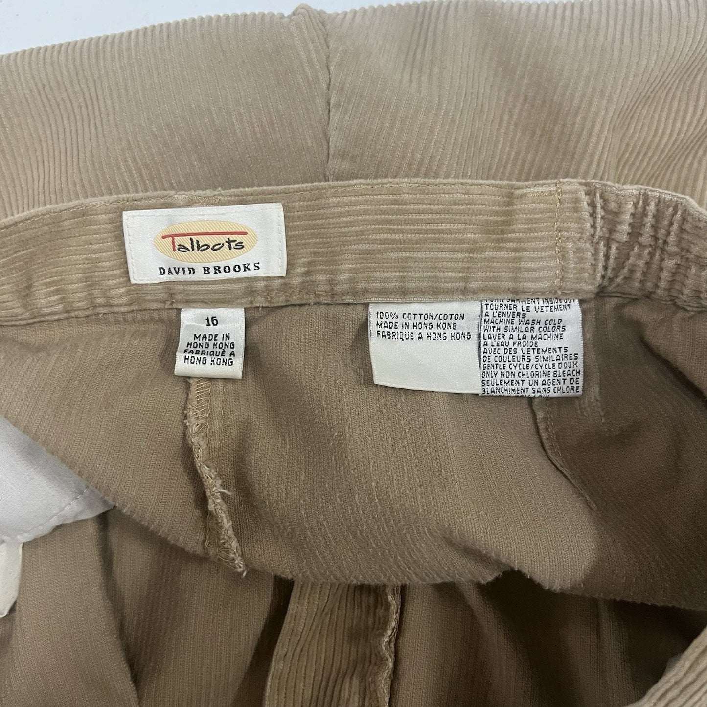 VTG David Brooks Talbots Tan Cotton Corduroy High-Rise Pleated Tapered Pants 16