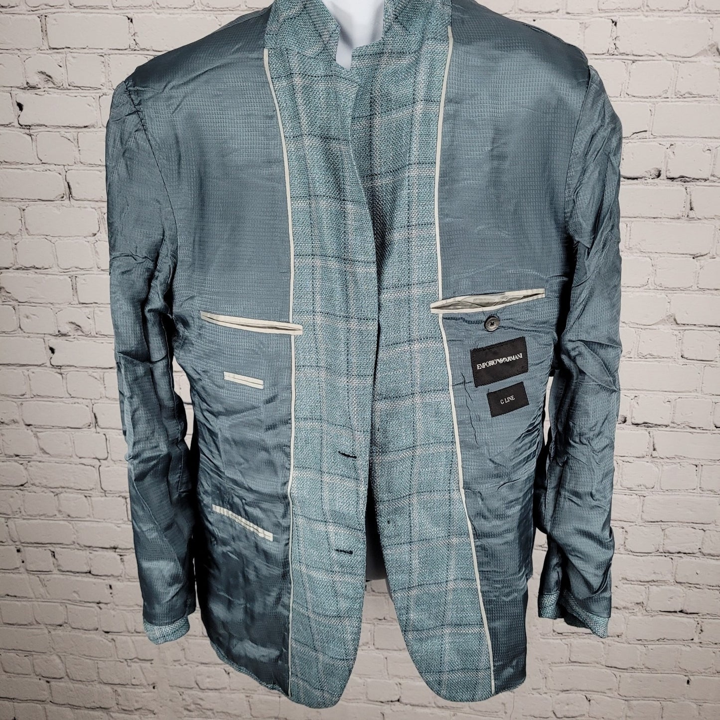 Emporio Armani G Line Blue Check 2 Button Notch Vented Blazer Sport Coat Size 41