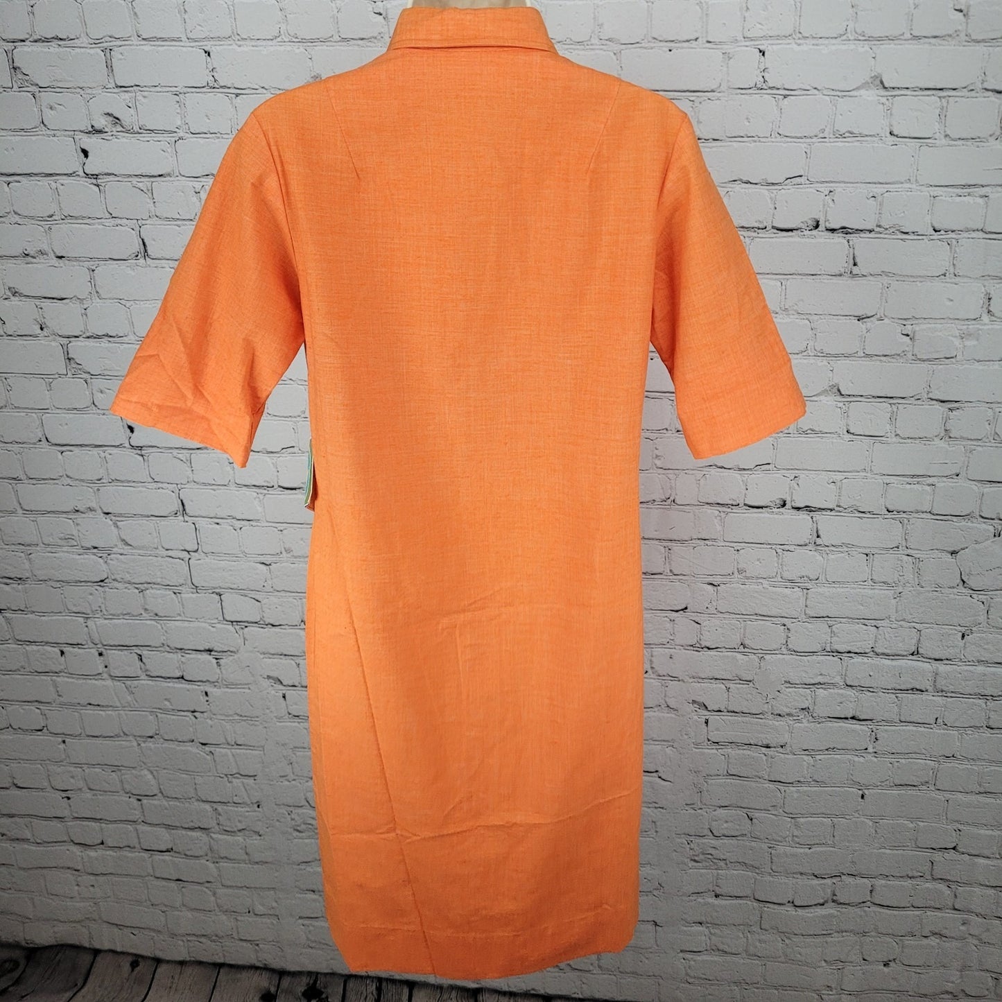 NWT VTG Honey B Orange Kettlecloth Fortrel Button Up Unlined Shirt Dress Size 10