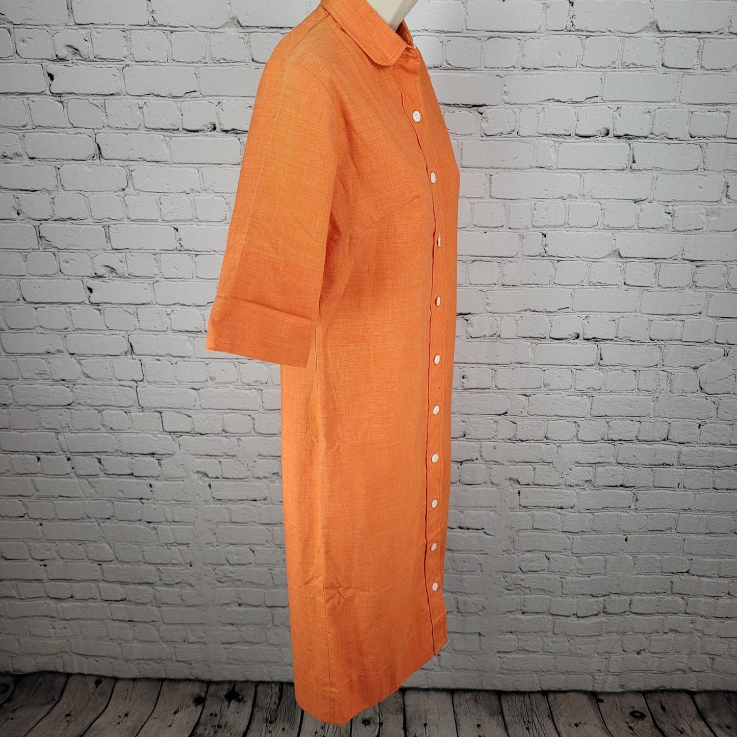NWT VTG Honey B Orange Kettlecloth Fortrel Button Up Unlined Shirt Dress Size 10