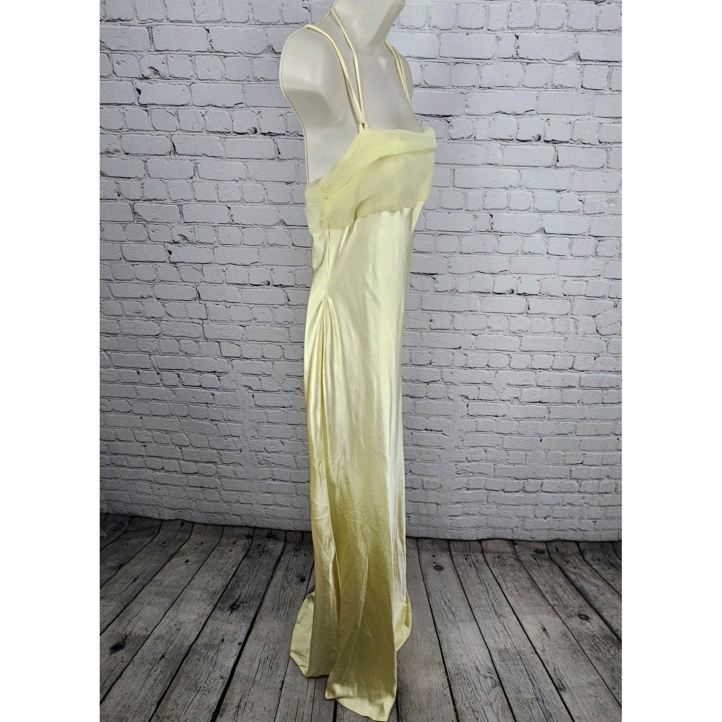 NWD Peppermayo Yellow Satin Belize Maxi Long Formal Dress Strappy Large L