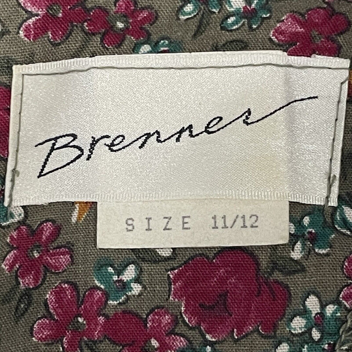 VTG Brenner Green Floral Blouse Top Embroidered 80’s Flowy Made In US Size 11/12