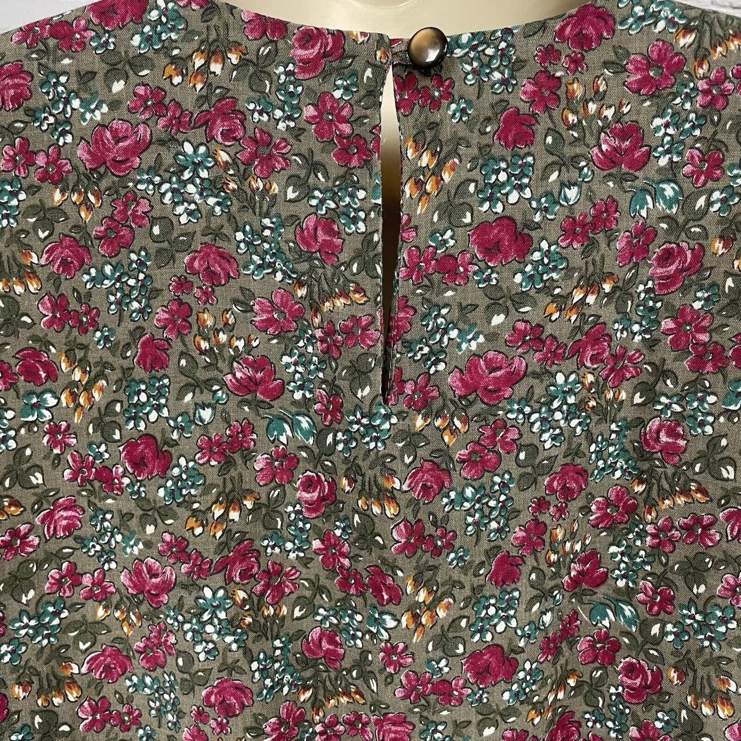 VTG Brenner Green Floral Blouse Top Embroidered 80’s Flowy Made In US Size 11/12