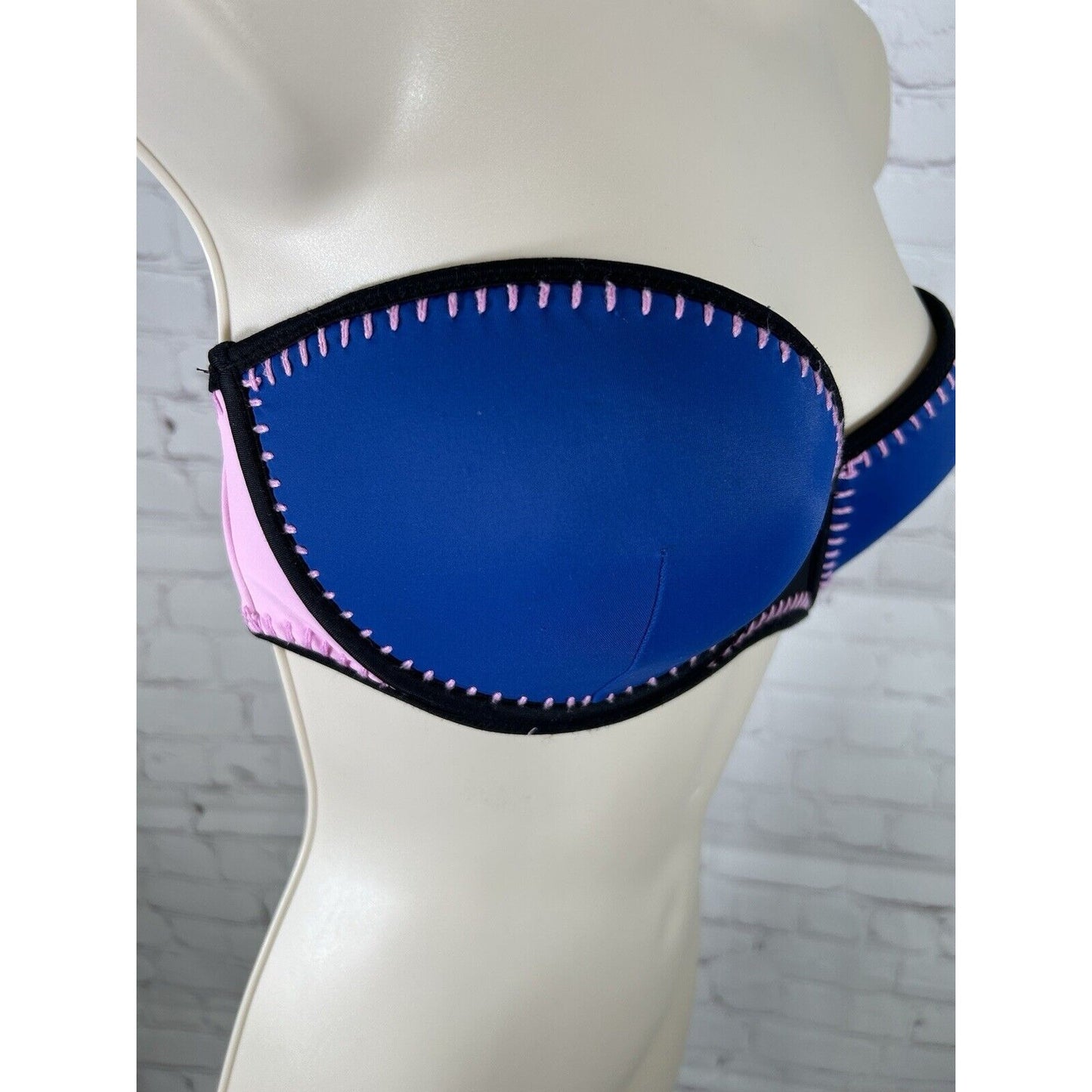 Victoria's Secret Blue Pink The Flirt Bandeau Strapless Swimsuit Bikini Top 34DD