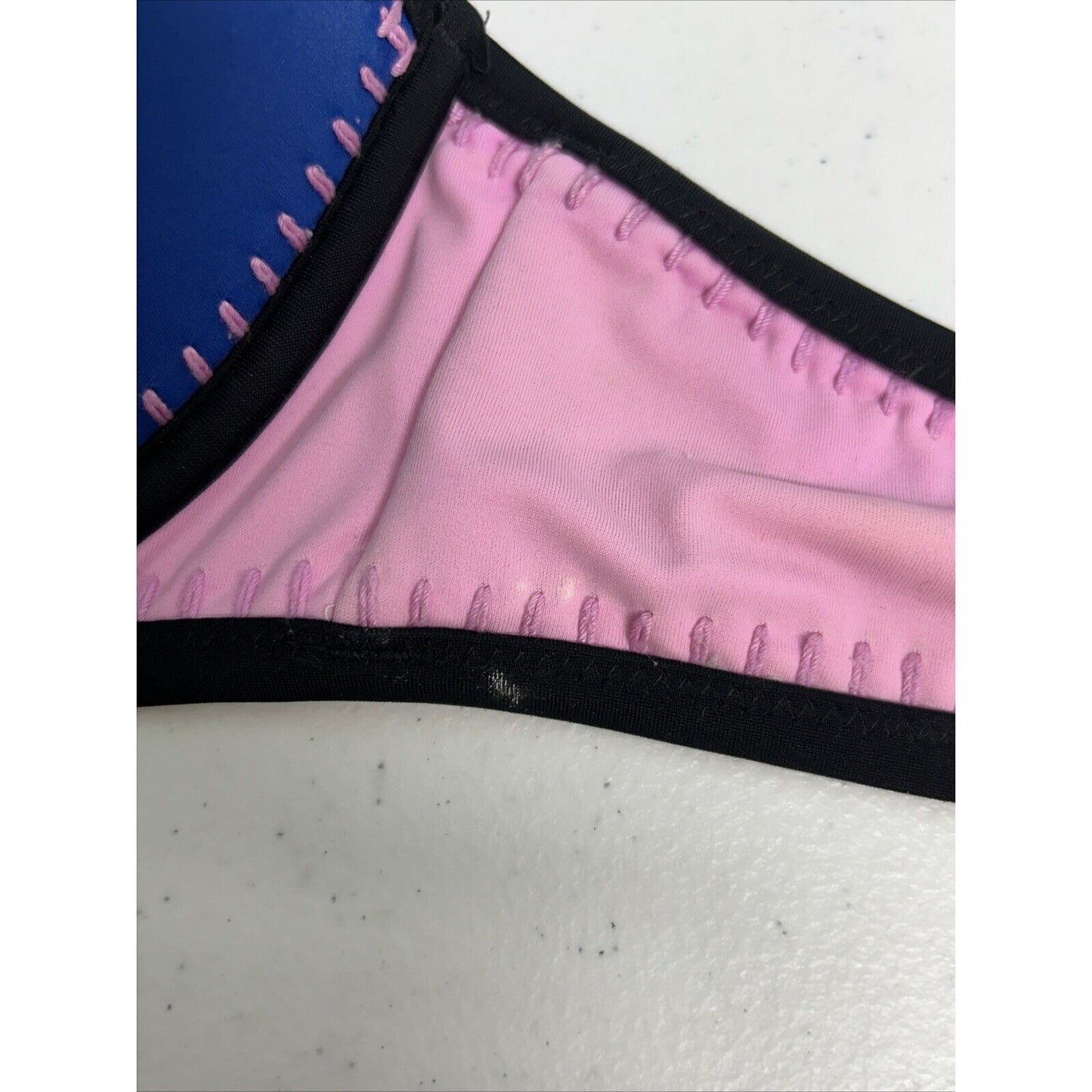 Victoria's Secret Blue Pink The Flirt Bandeau Strapless Swimsuit Bikini Top 34DD
