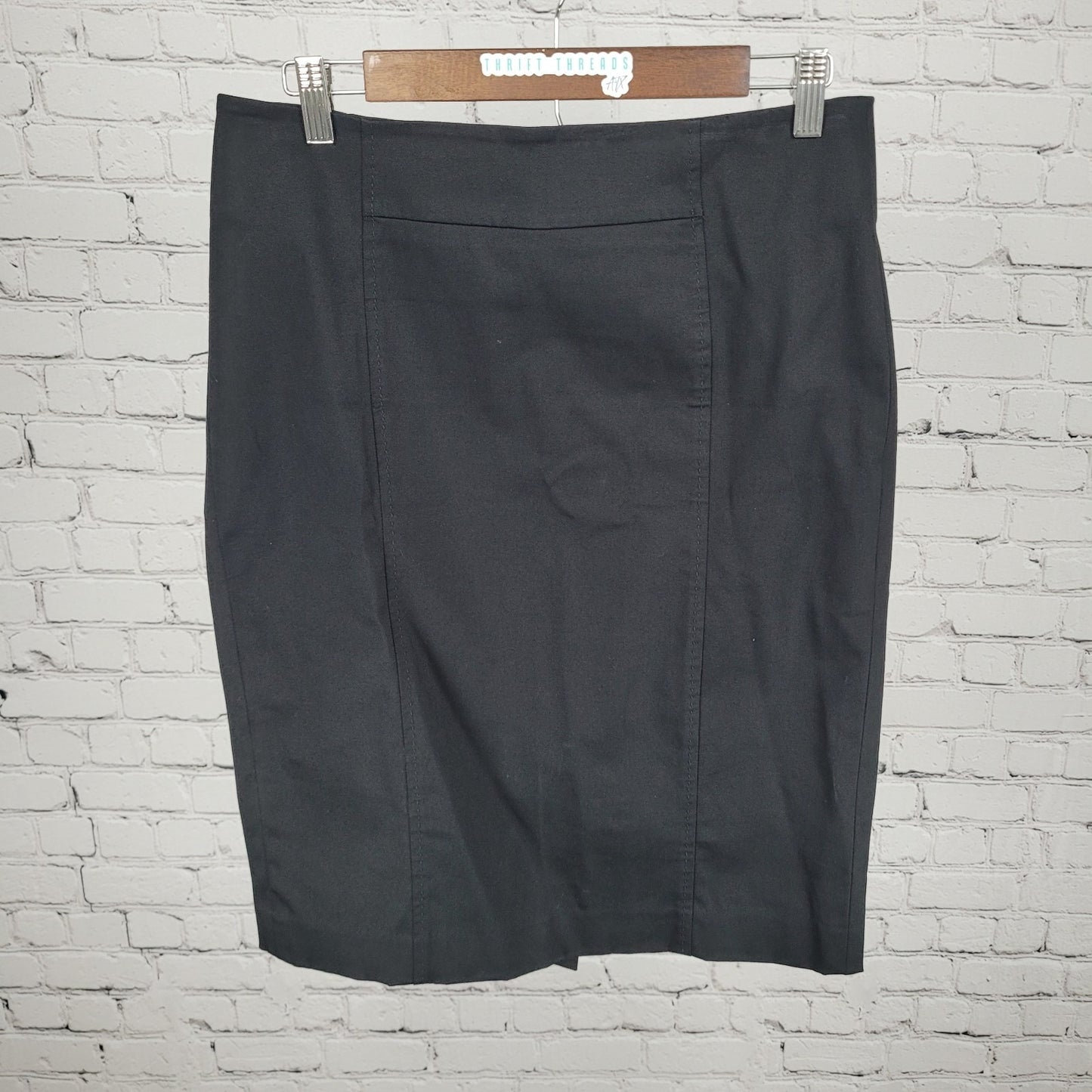 LOFT Black Cotton Stretch Back Slit Zip Closure Straight Skirt Size 8 (31x23)
