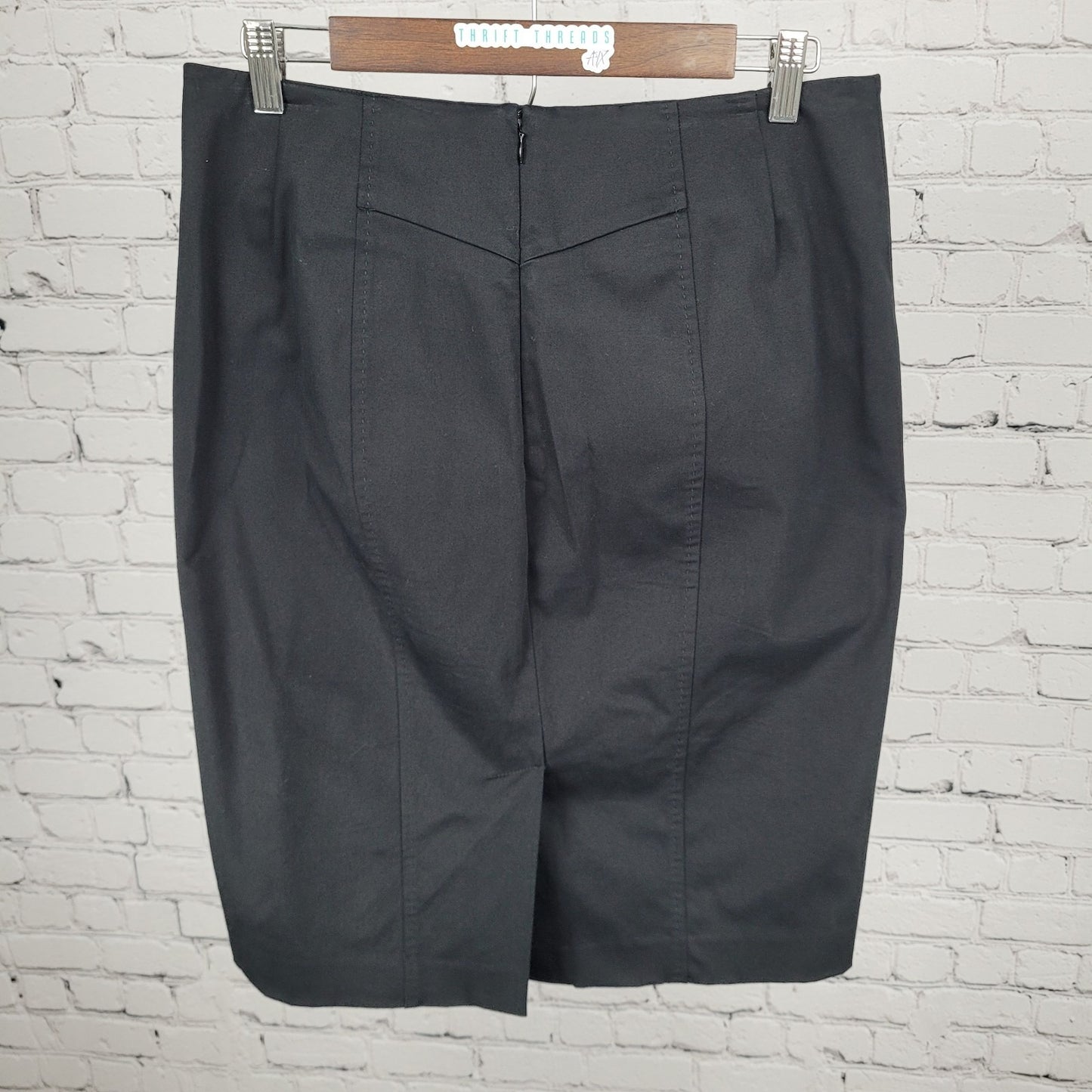 LOFT Black Cotton Stretch Back Slit Zip Closure Straight Skirt Size 8 (31x23)
