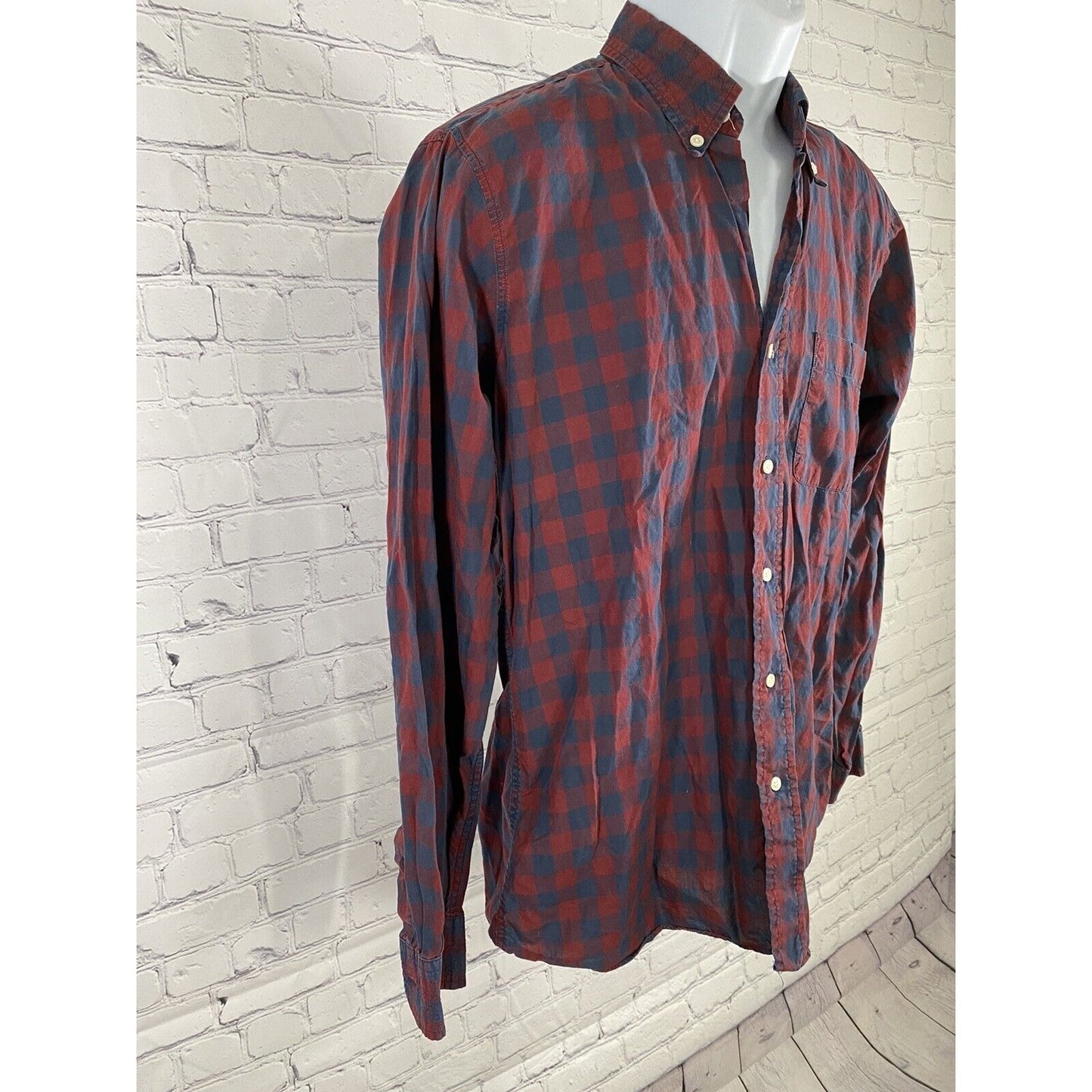 Alan Flusser Cotton Multicolored Checkered Long Sleeve Casual Button Up Shirt M