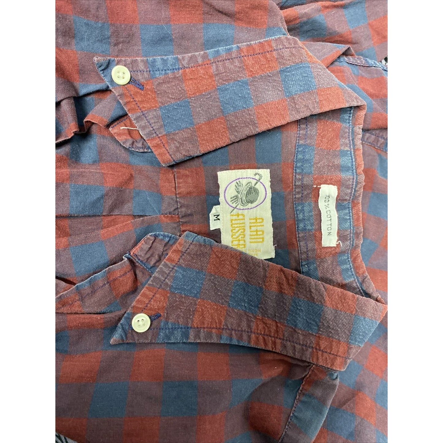 Alan Flusser Cotton Multicolored Checkered Long Sleeve Casual Button Up Shirt M