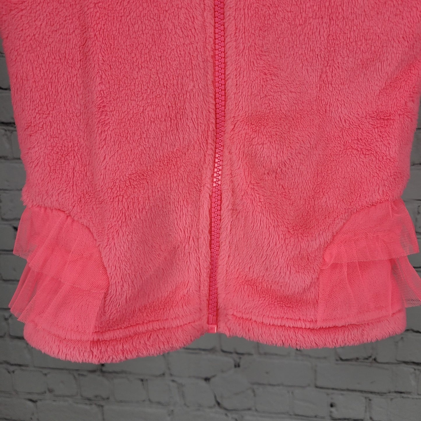 OshKosh Pink Faux Fur Soft Animal Bird Hooded Tulle Ruffles Full Zip Jacket 4T