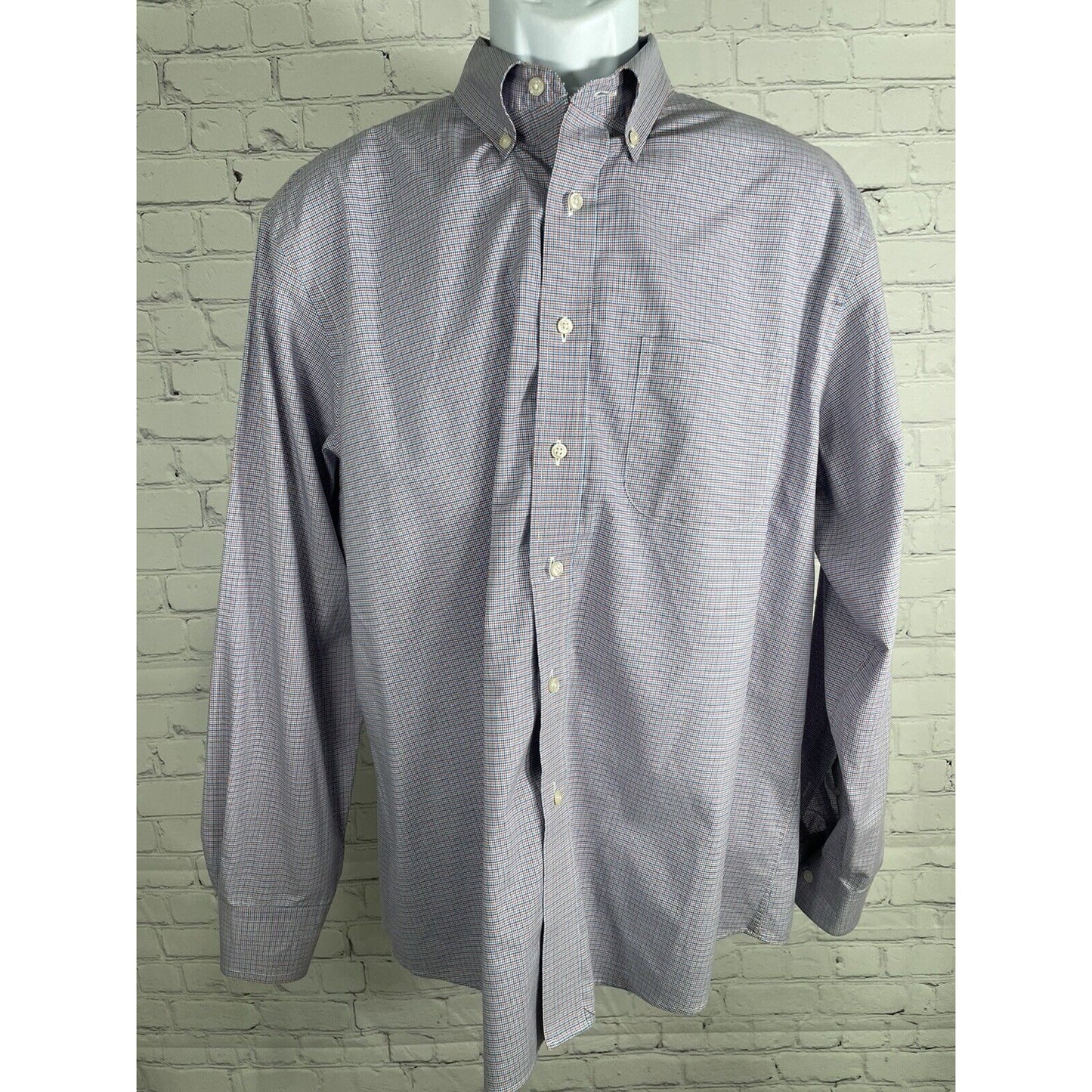 Jos A Bank Tailored Fit Plaid Print Classic Work Dress Button Down Size L Large