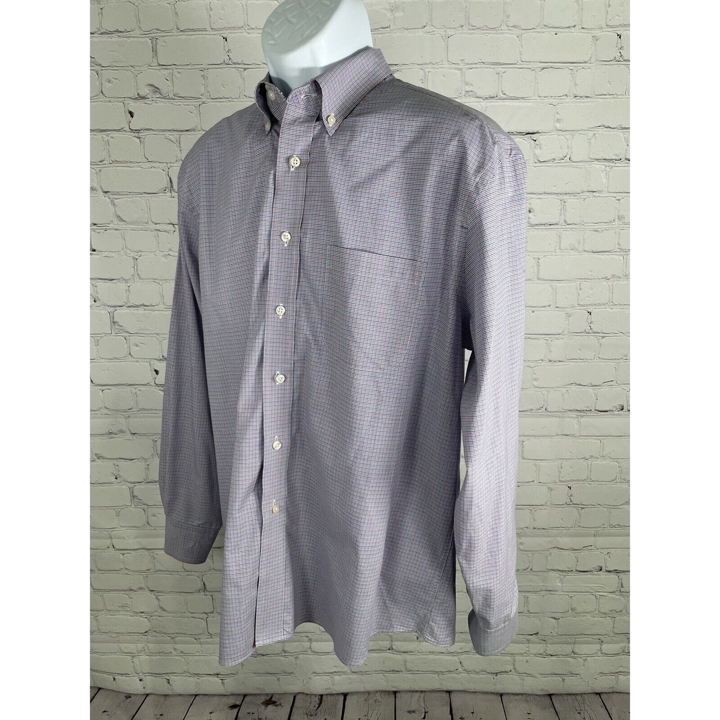 Jos A Bank Tailored Fit Plaid Print Classic Work Dress Button Down Size L Large