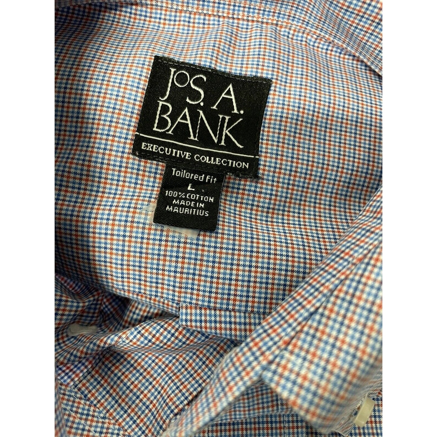 Jos A Bank Tailored Fit Plaid Print Classic Work Dress Button Down Size L Large