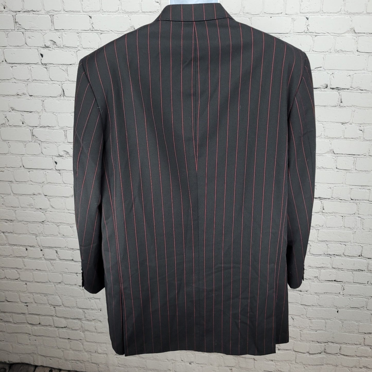 Luciano Carrelo Couture Black Red Striped 100% Wool Super 150's Blazer Size 46L