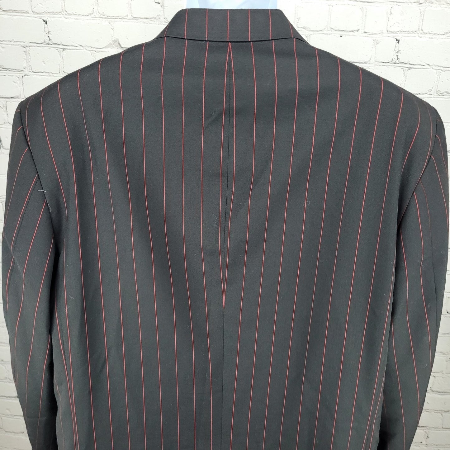 Luciano Carrelo Couture Black Red Striped 100% Wool Super 150's Blazer Size 46L