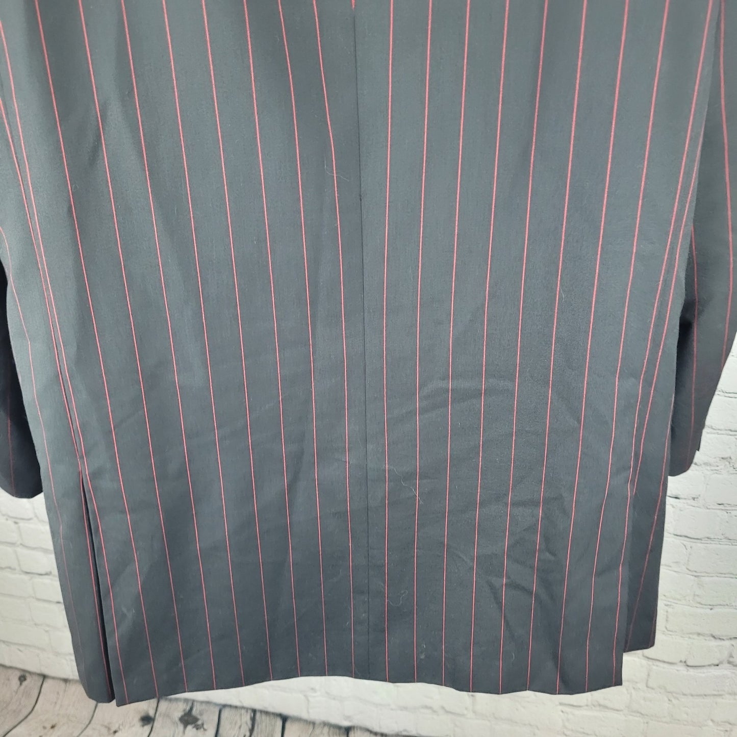 Luciano Carrelo Couture Black Red Striped 100% Wool Super 150's Blazer Size 46L