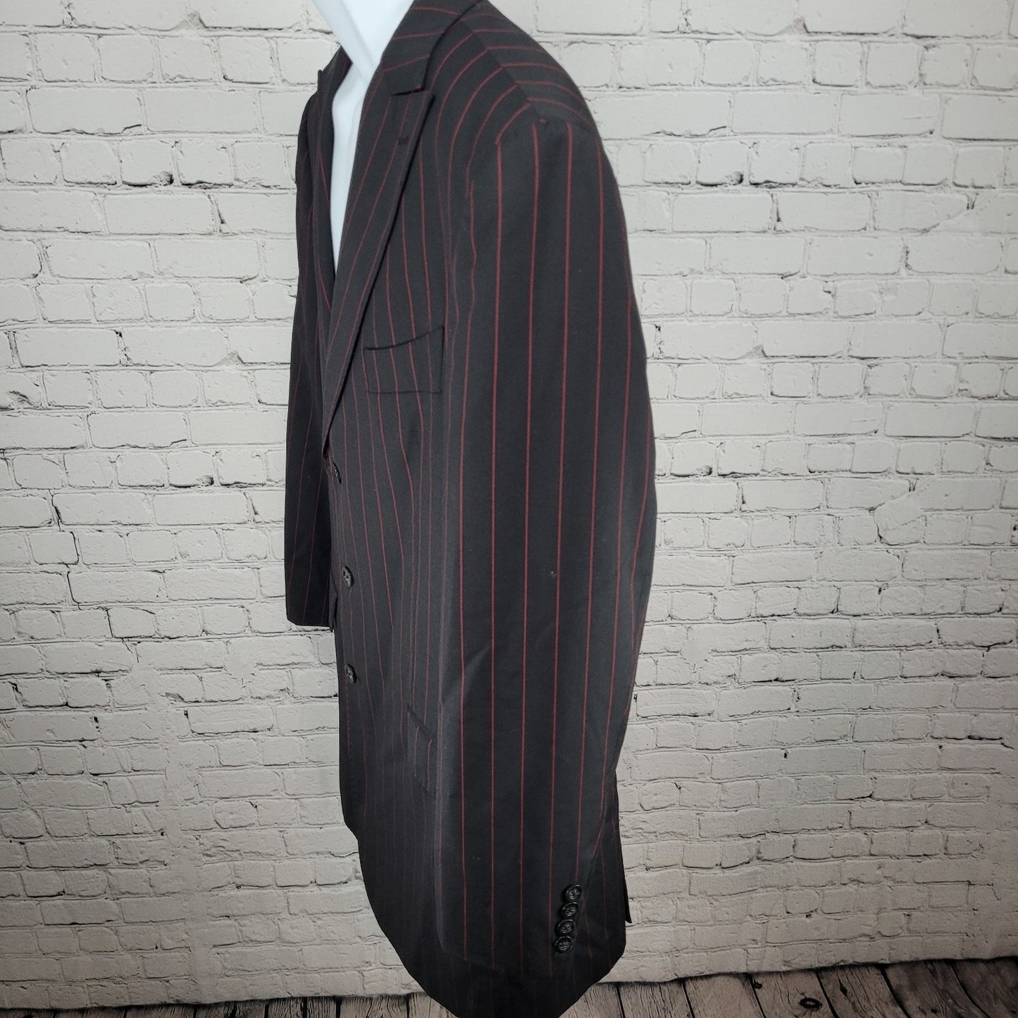 Luciano Carrelo Couture Black Red Striped 100% Wool Super 150's Blazer Size 46L