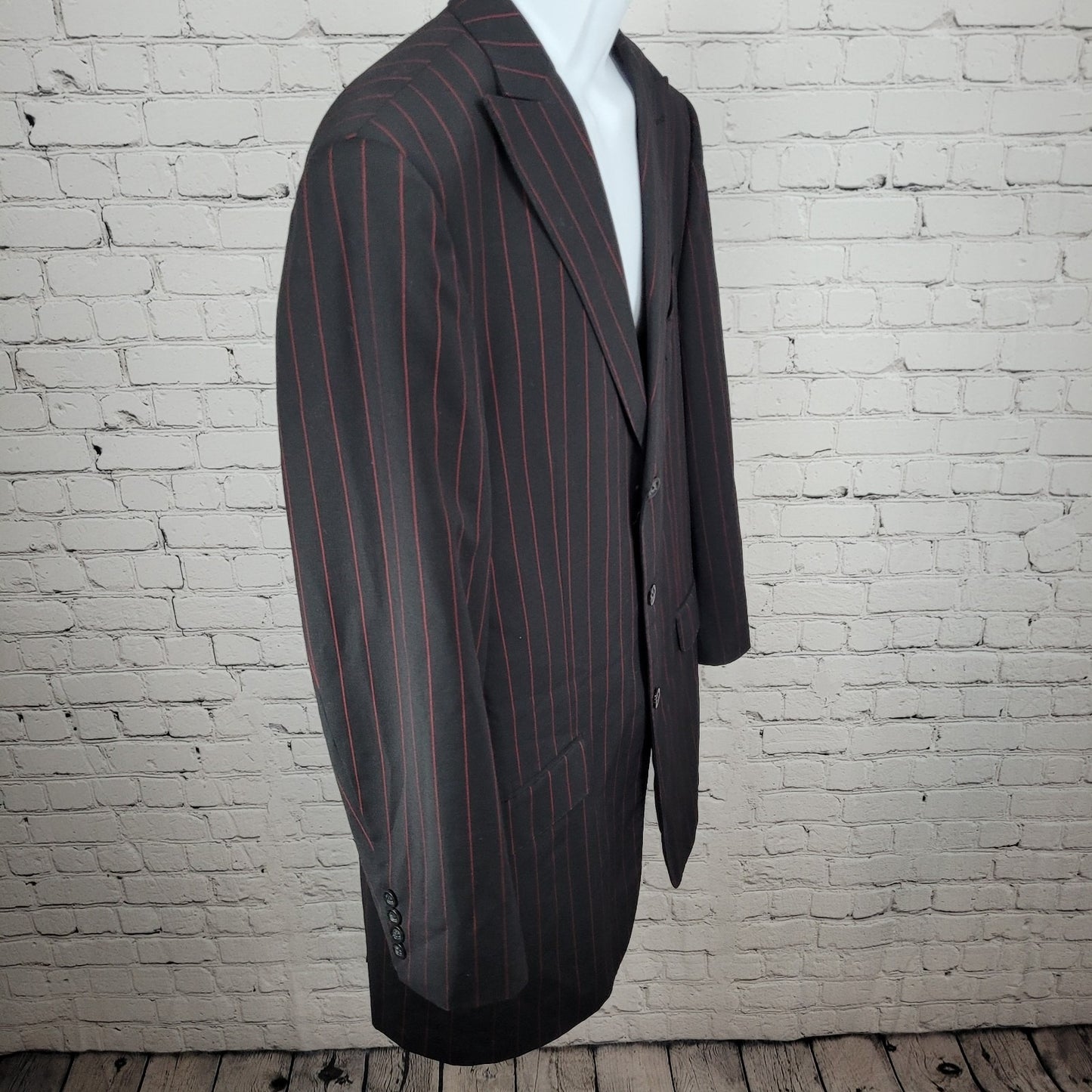 Luciano Carrelo Couture Black Red Striped 100% Wool Super 150's Blazer Size 46L