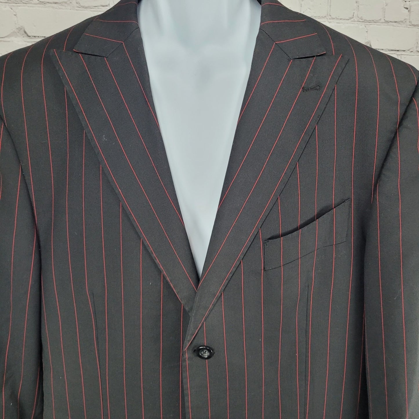 Luciano Carrelo Couture Black Red Striped 100% Wool Super 150's Blazer Size 46L