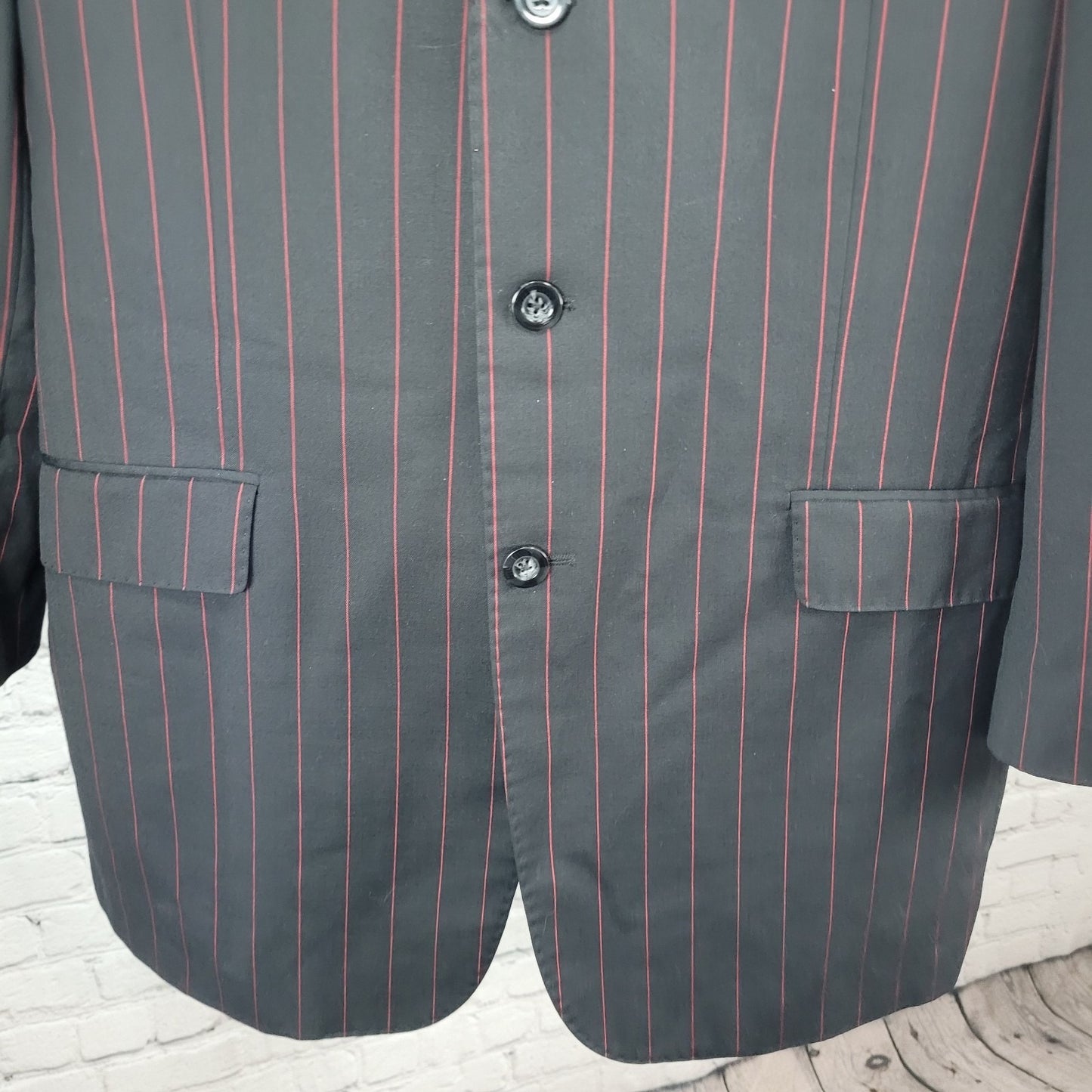 Luciano Carrelo Couture Black Red Striped 100% Wool Super 150's Blazer Size 46L