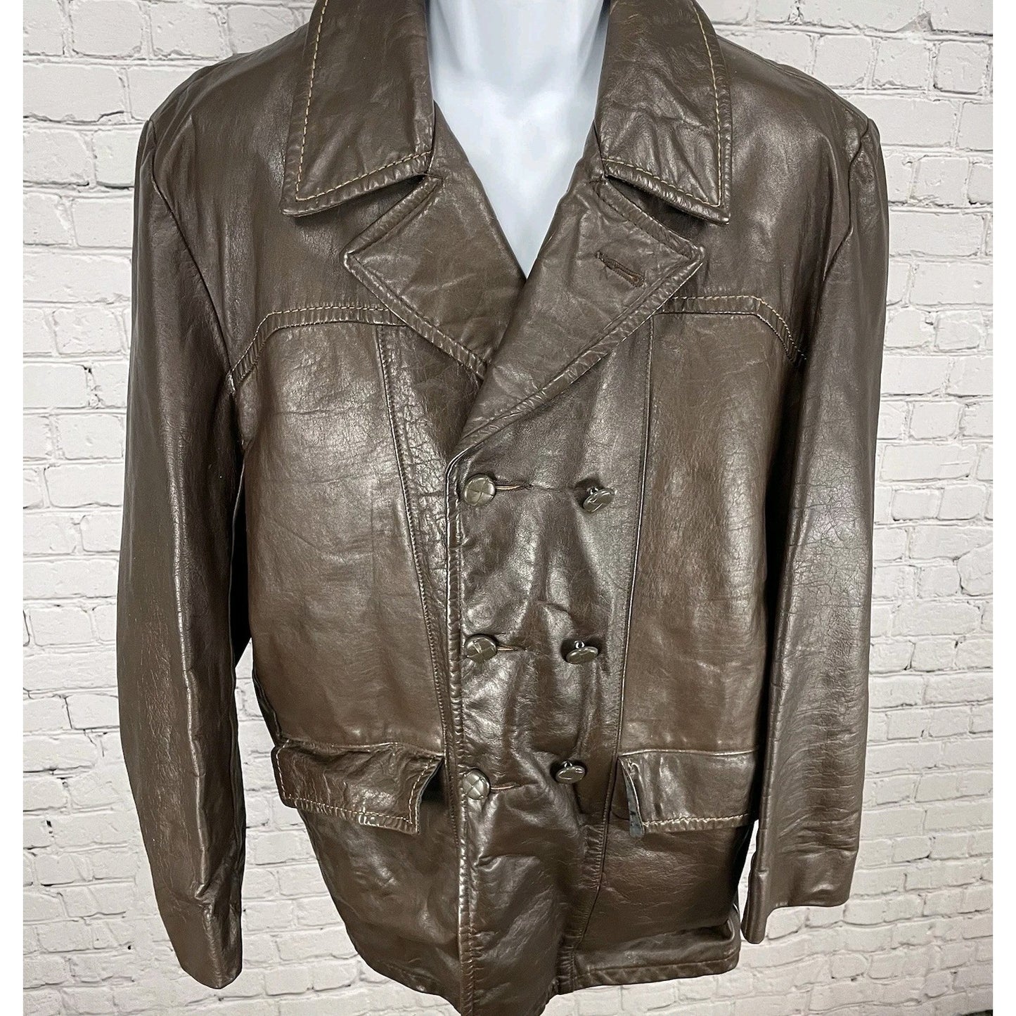 VTG Studio Sportswear Brown Genuine Leather Removable Lining Jacket Coat Size 42