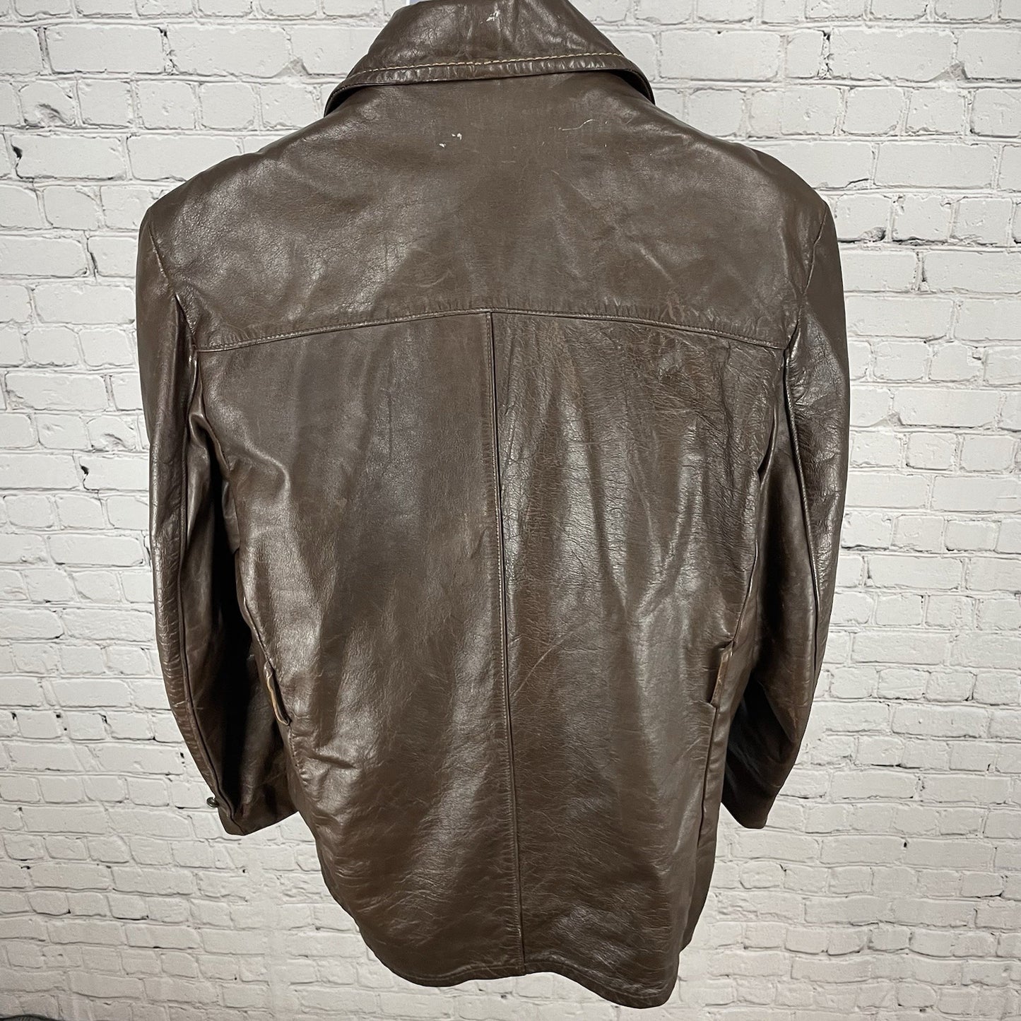 VTG Studio Sportswear Brown Genuine Leather Removable Lining Jacket Coat Size 42