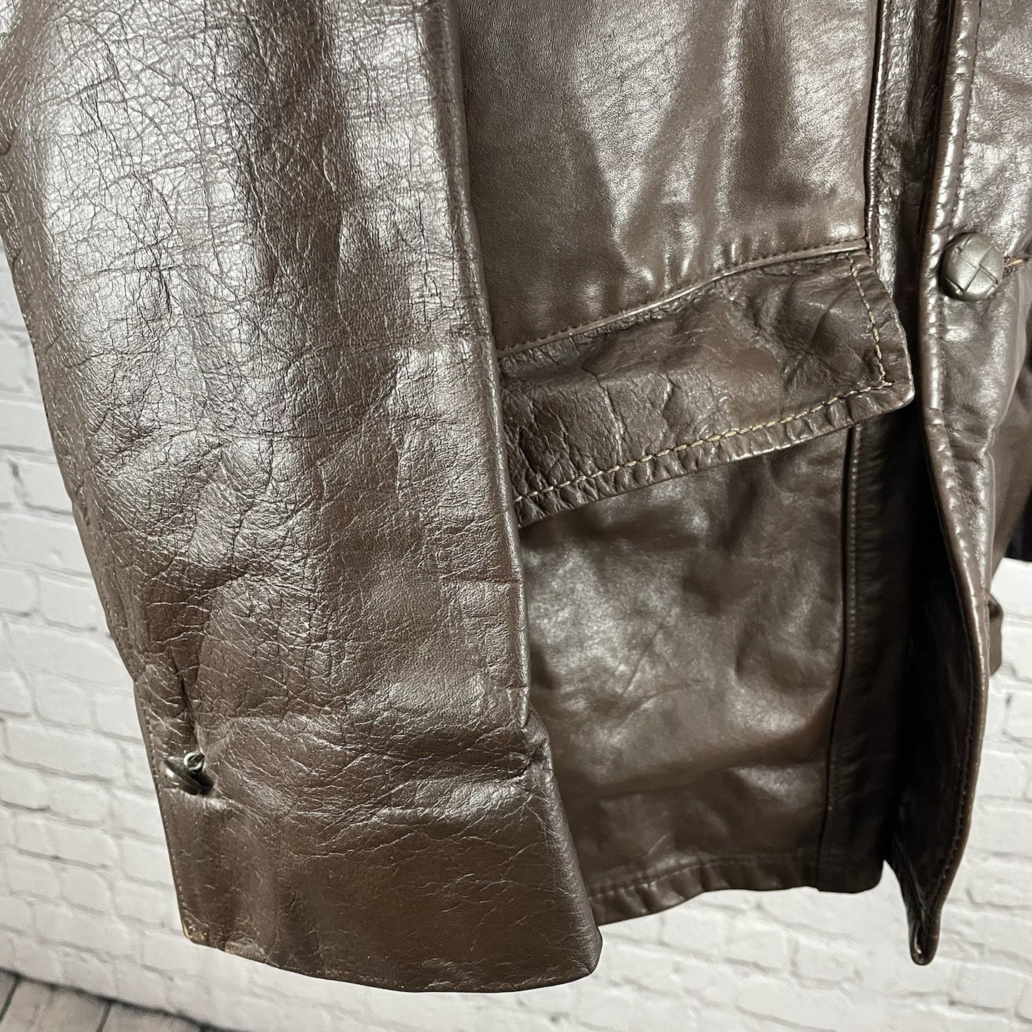 VTG Studio Sportswear Brown Genuine Leather Removable Lining Jacket Coat Size 42