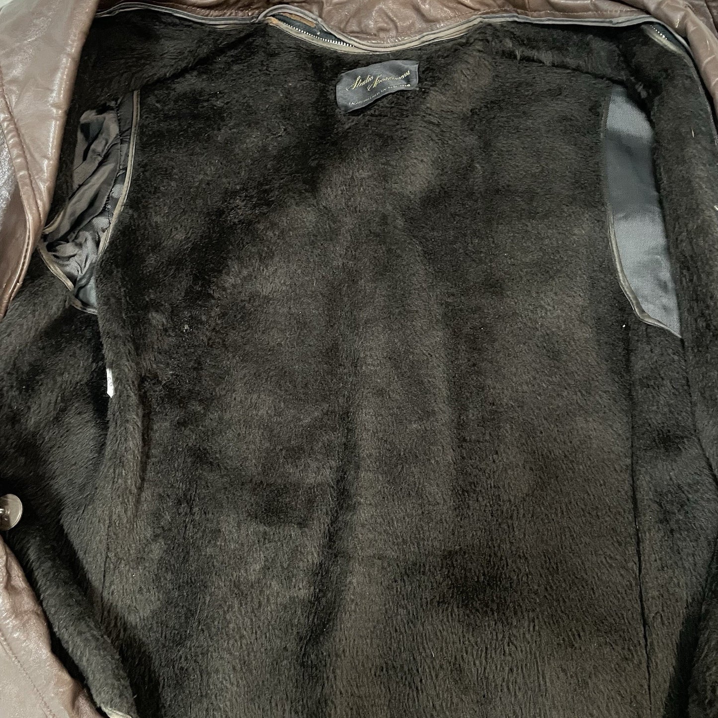 VTG Studio Sportswear Brown Genuine Leather Removable Lining Jacket Coat Size 42