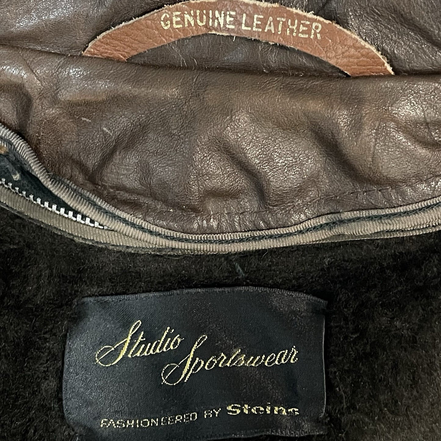 VTG Studio Sportswear Brown Genuine Leather Removable Lining Jacket Coat Size 42