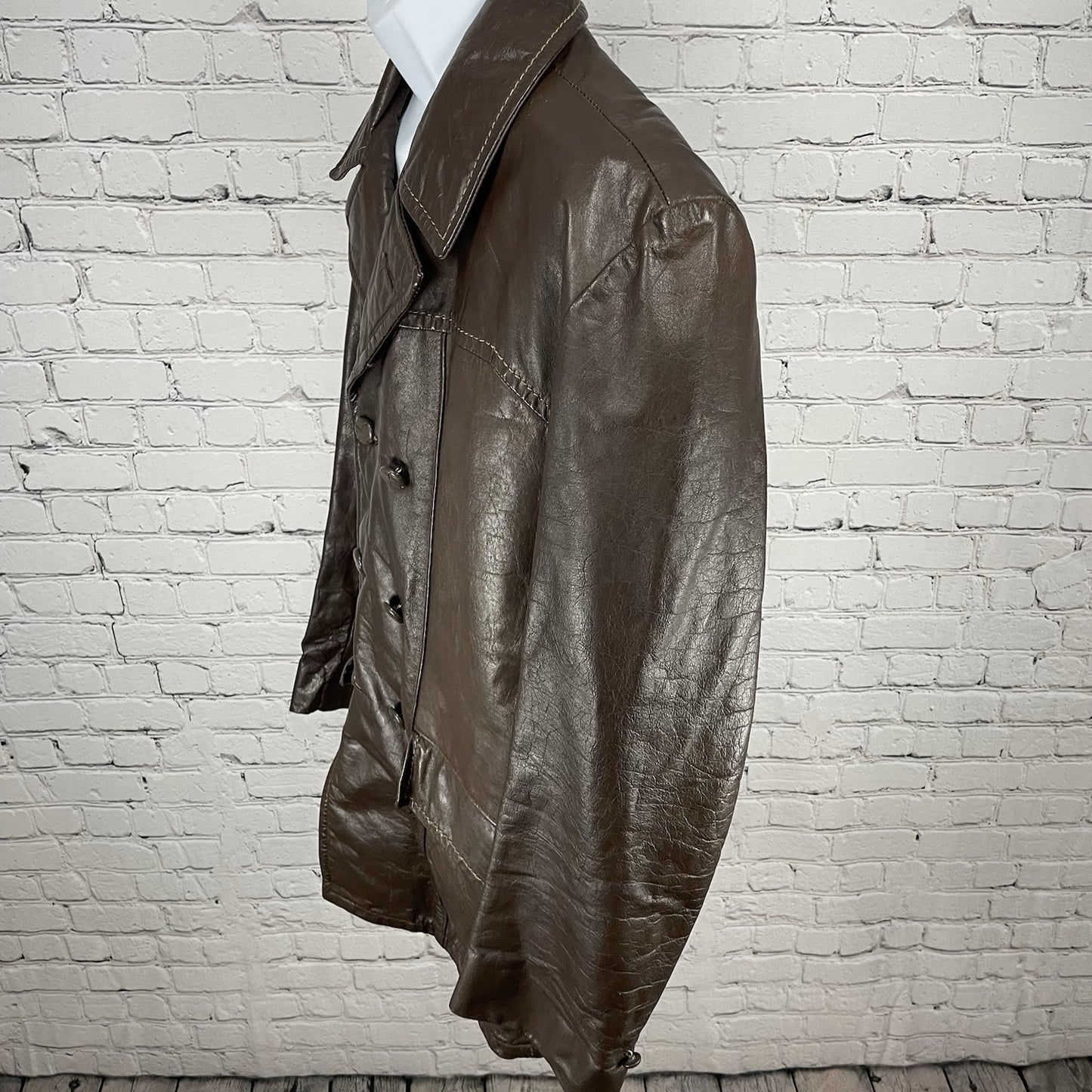 VTG Studio Sportswear Brown Genuine Leather Removable Lining Jacket Coat Size 42