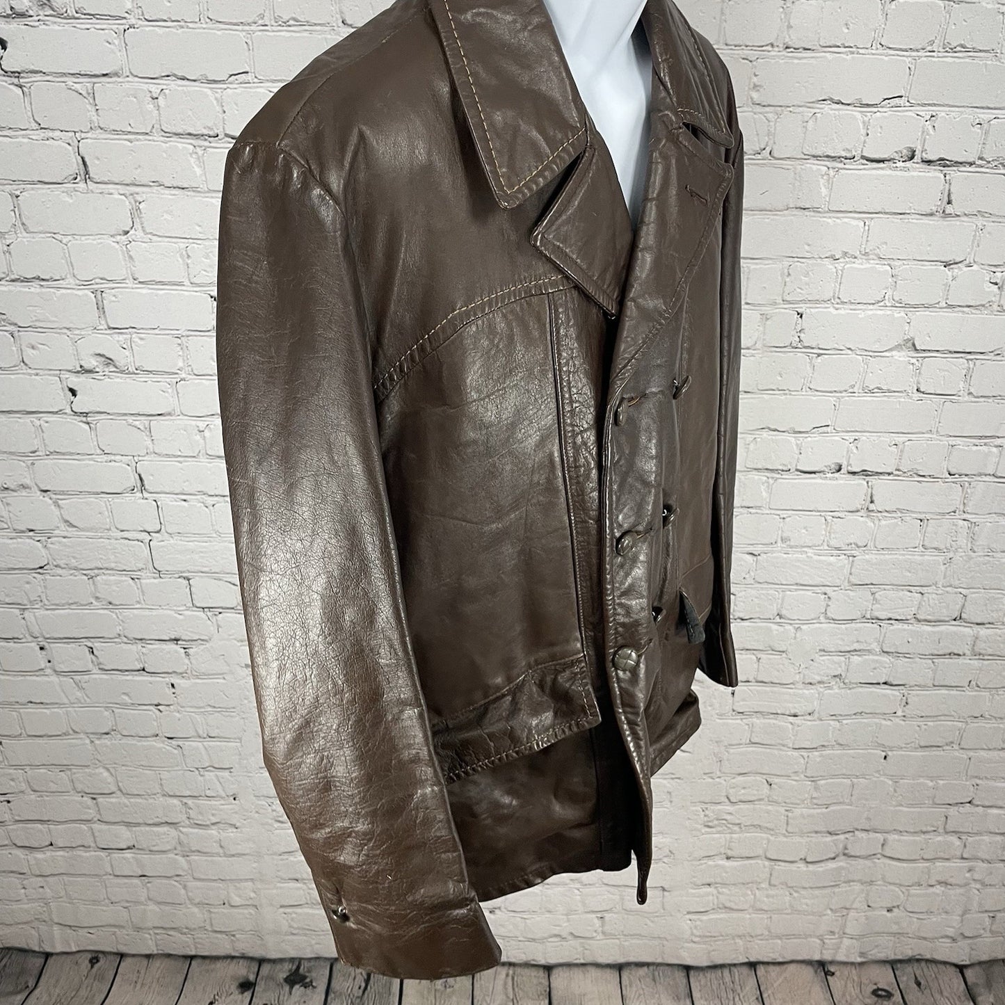VTG Studio Sportswear Brown Genuine Leather Removable Lining Jacket Coat Size 42