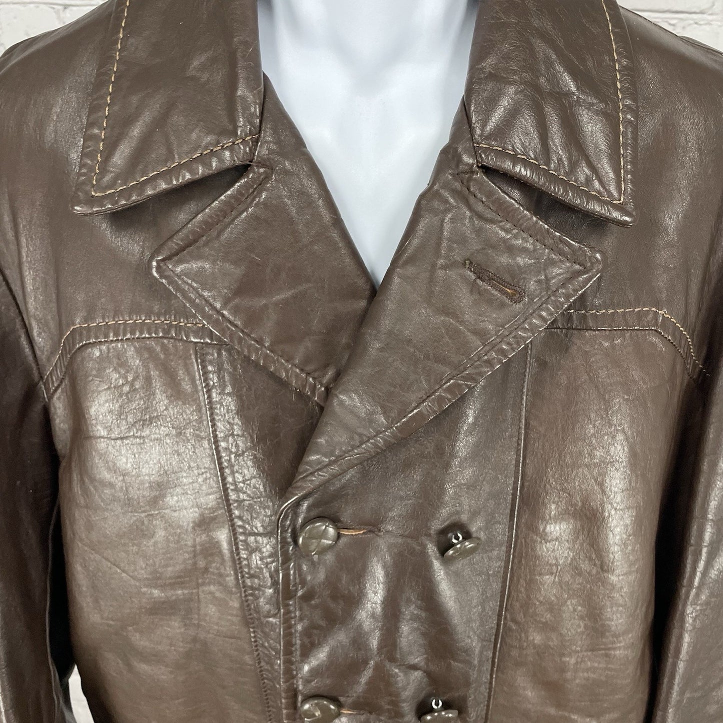 VTG Studio Sportswear Brown Genuine Leather Removable Lining Jacket Coat Size 42