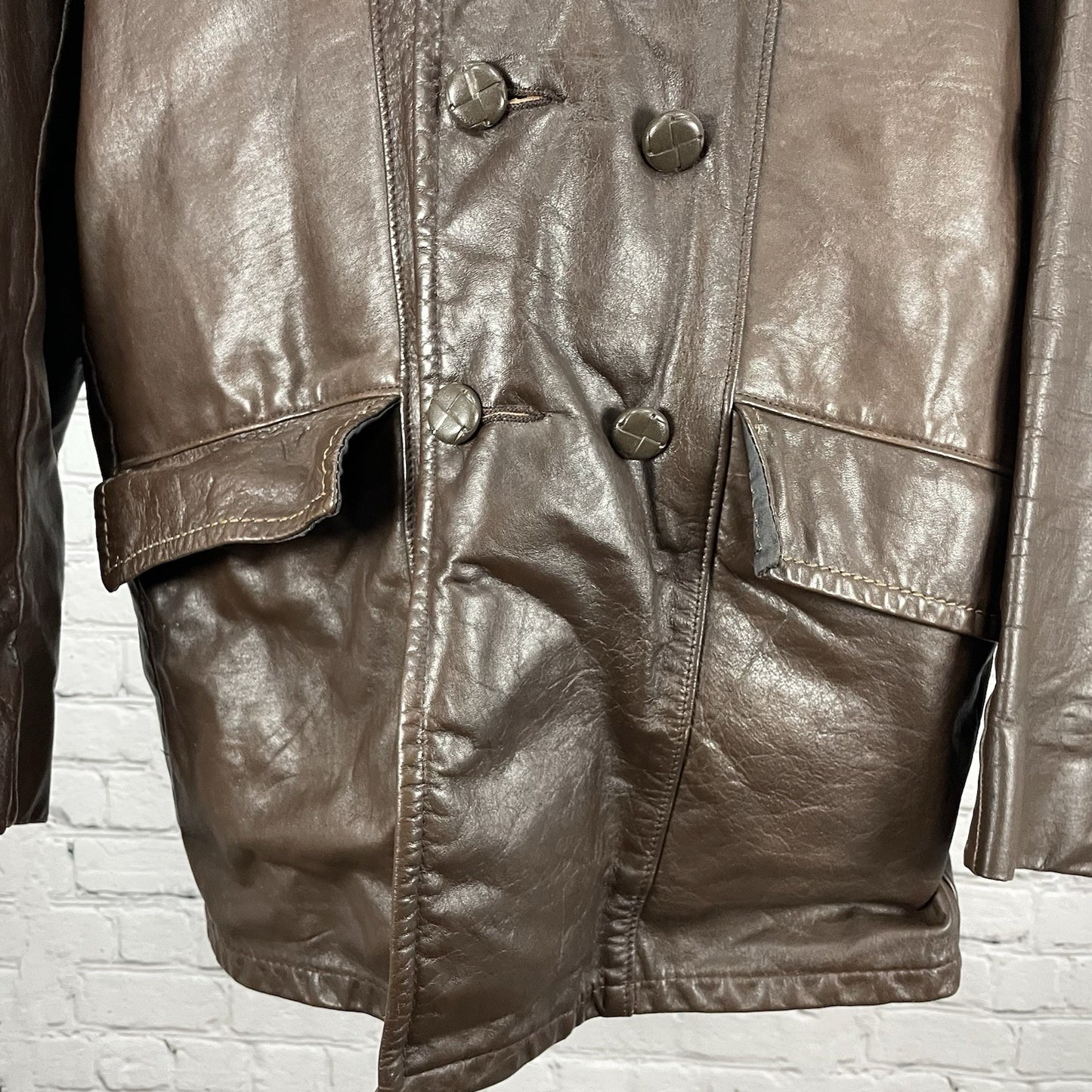 VTG Studio Sportswear Brown Genuine Leather Removable Lining Jacket Coat Size 42