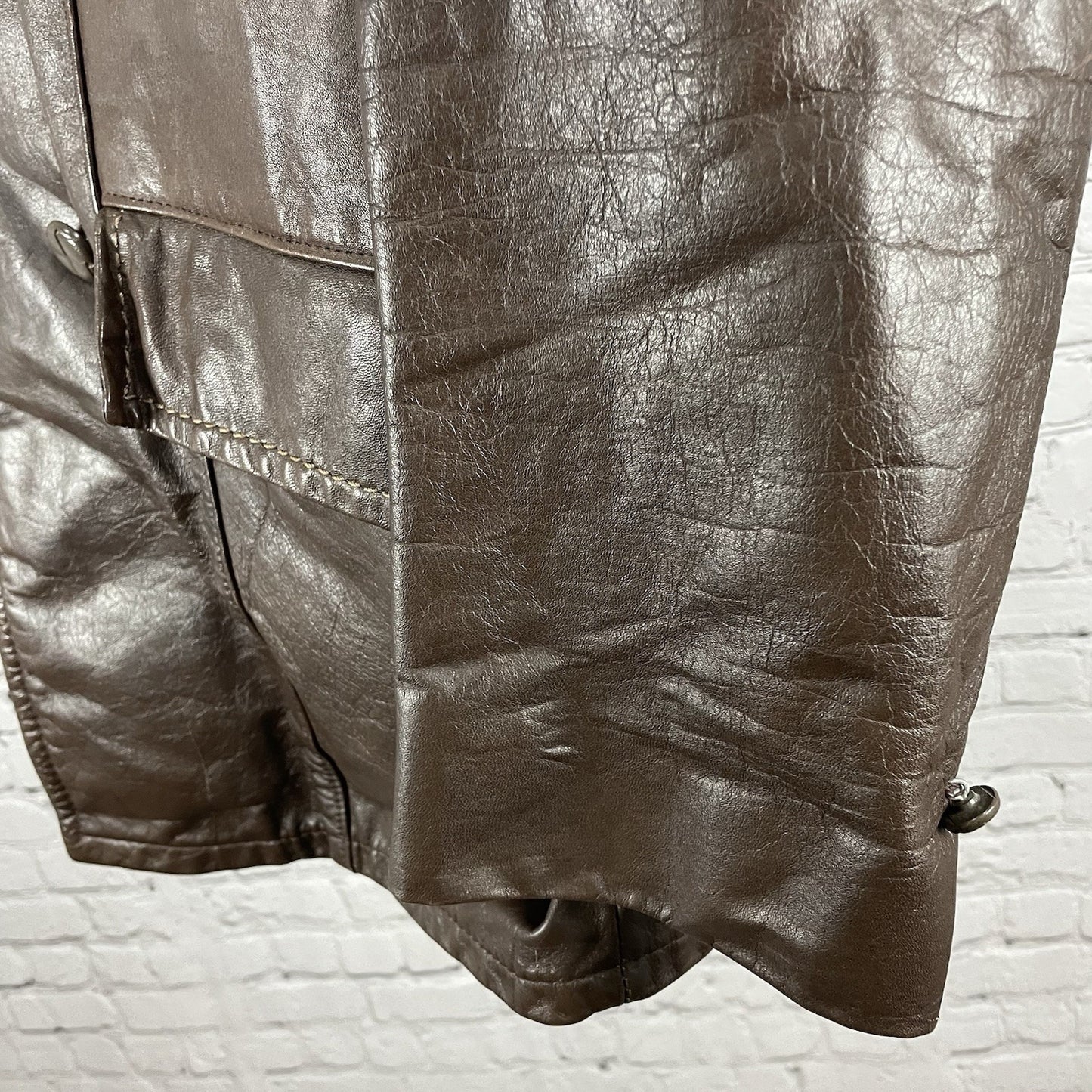 VTG Studio Sportswear Brown Genuine Leather Removable Lining Jacket Coat Size 42