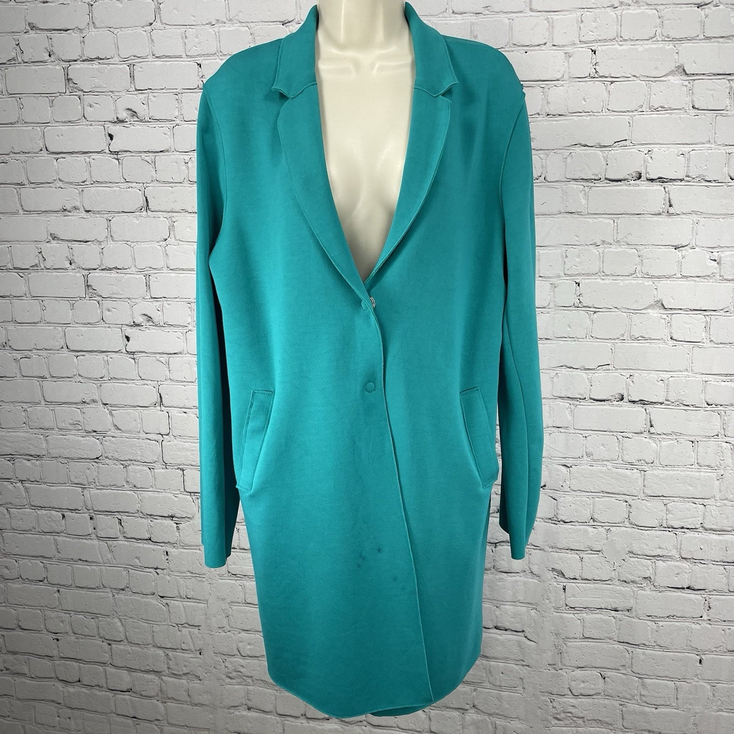 Carolina Belle Green Soft Heavy Snap Collared Knit Jacket Pockets Stretch XL