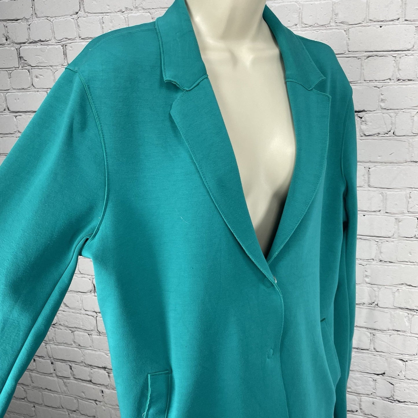 Carolina Belle Green Soft Heavy Snap Collared Knit Jacket Pockets Stretch XL