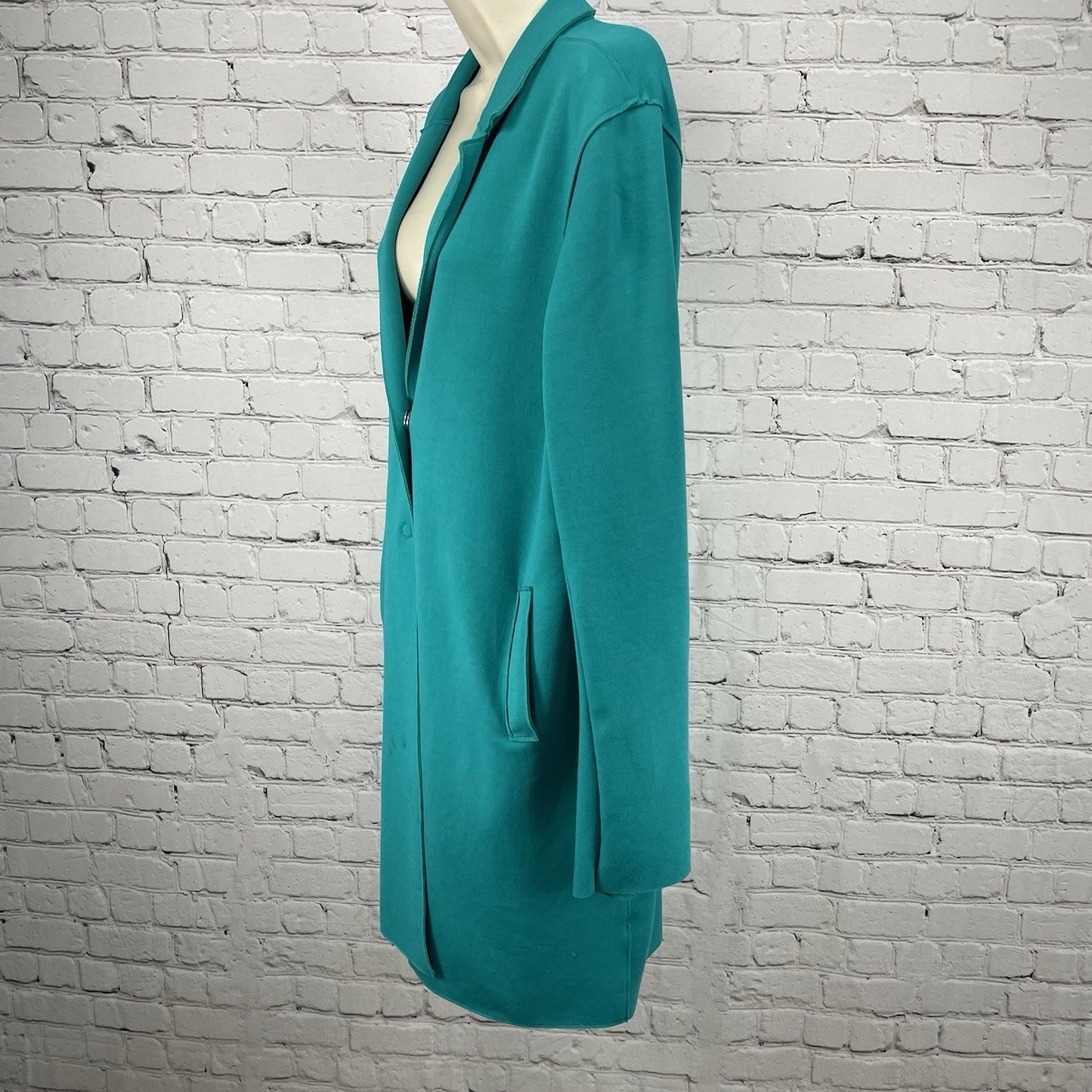 Carolina Belle Green Soft Heavy Snap Collared Knit Jacket Pockets Stretch XL
