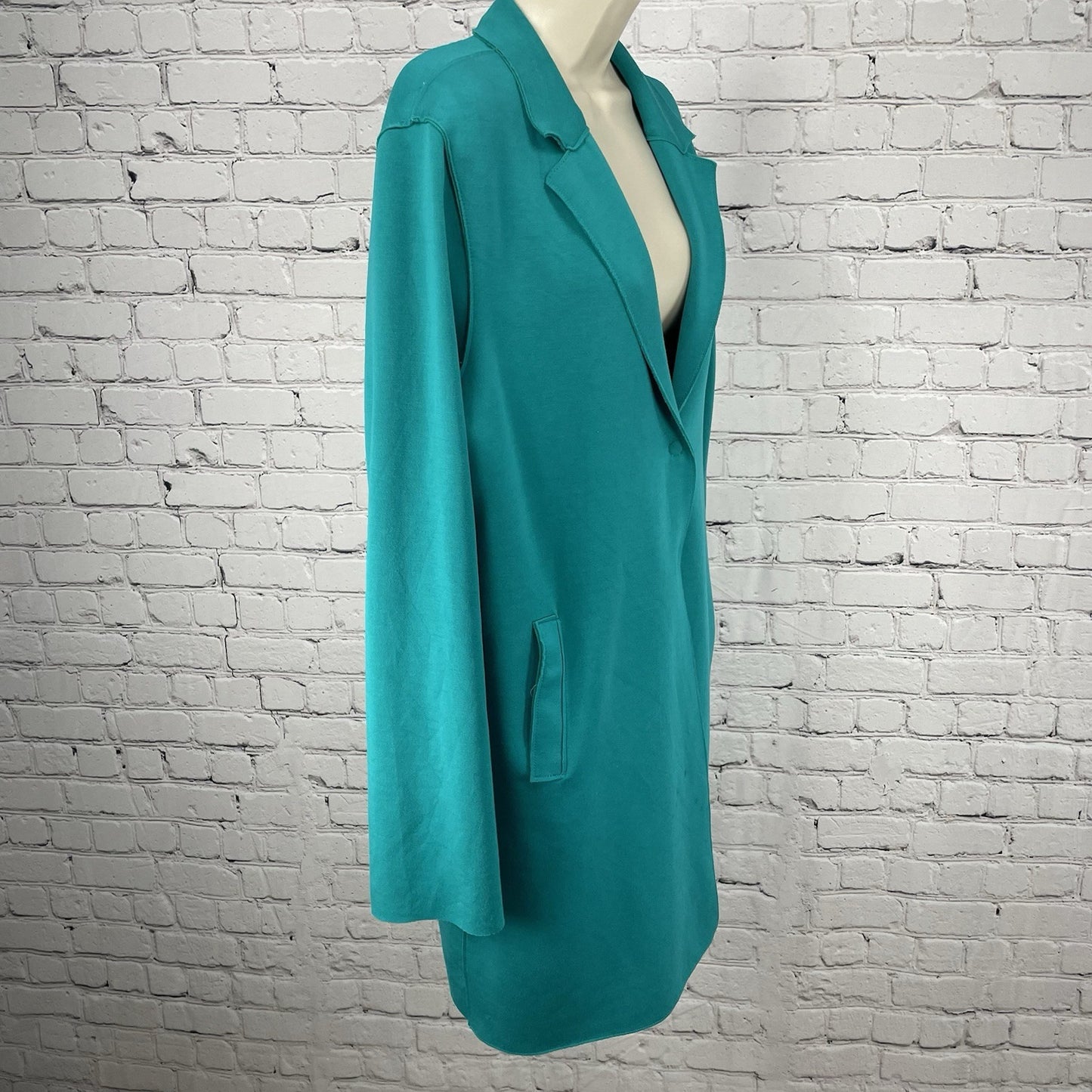 Carolina Belle Green Soft Heavy Snap Collared Knit Jacket Pockets Stretch XL