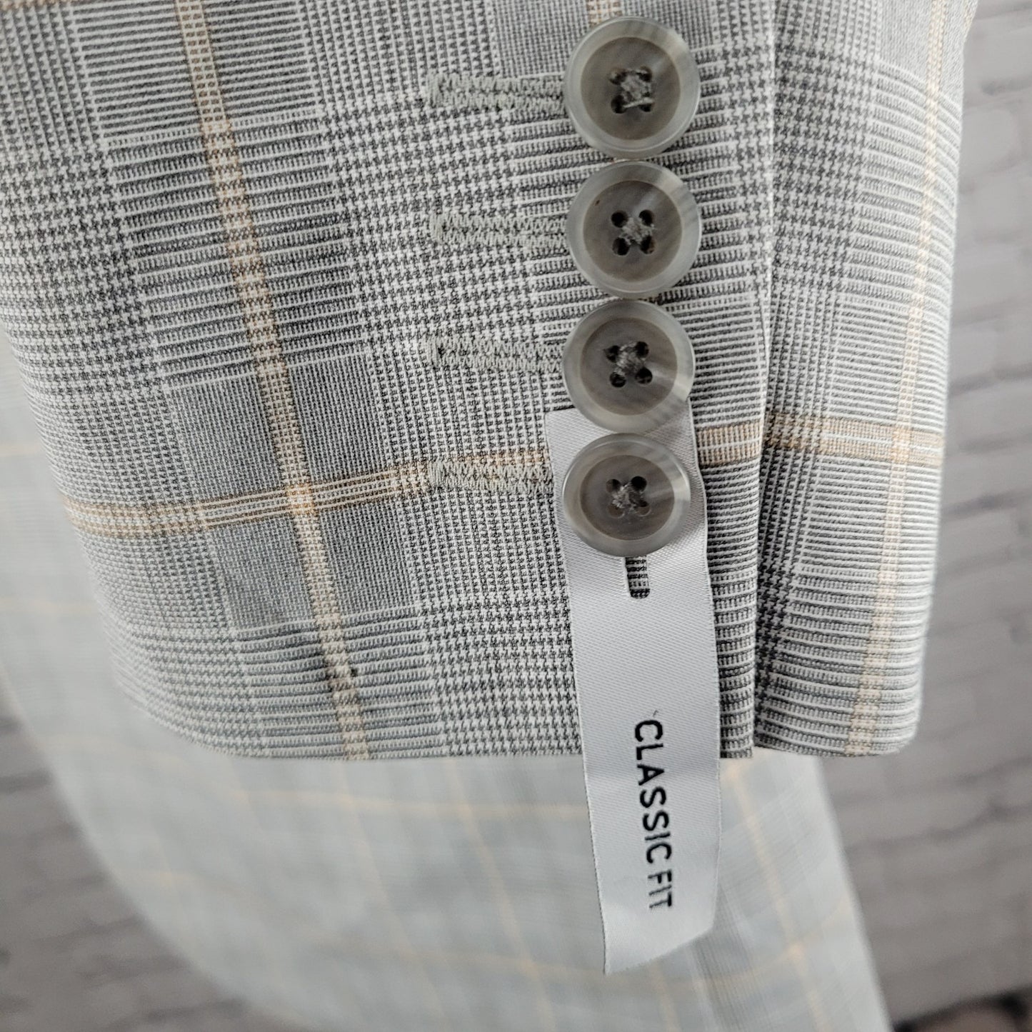 NWT J. Ferrar Gray Tan Plaid Classic Fit 1 Button Blazer Sport Coat Size 46R