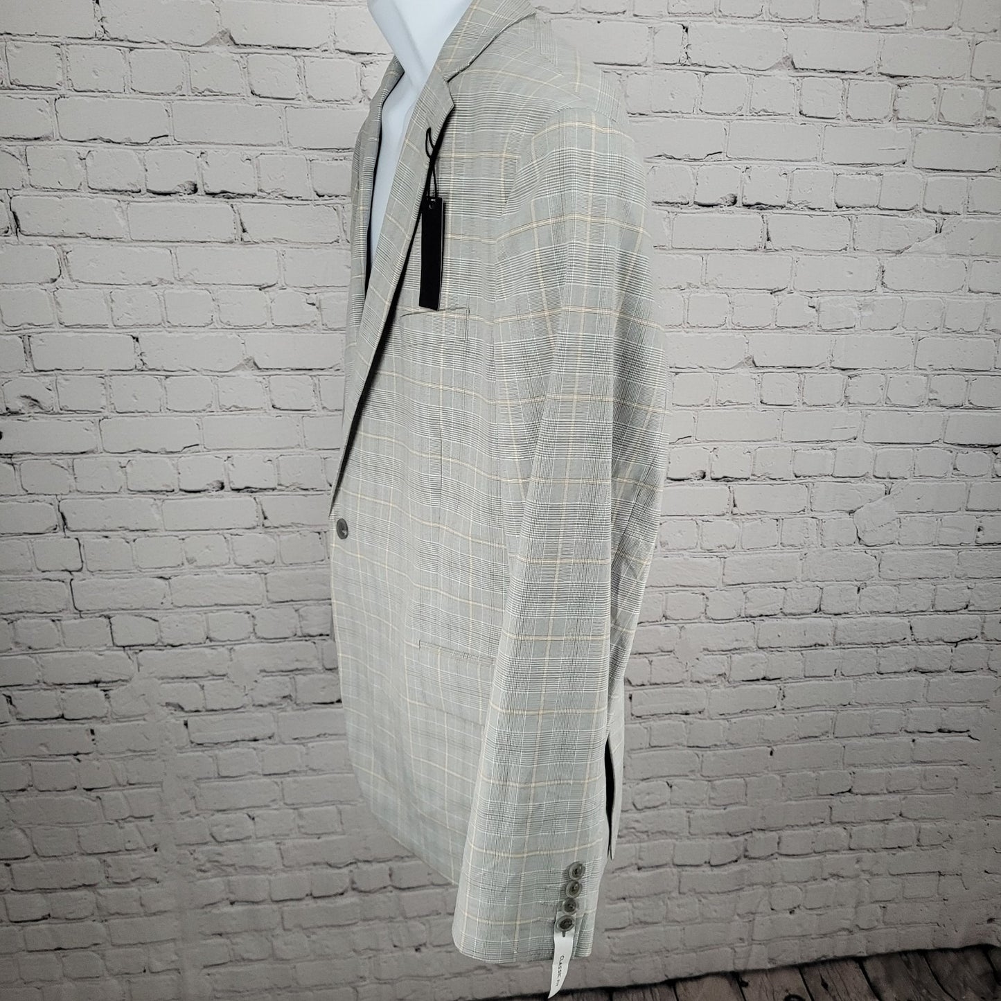 NWT J. Ferrar Gray Tan Plaid Classic Fit 1 Button Blazer Sport Coat Size 46R